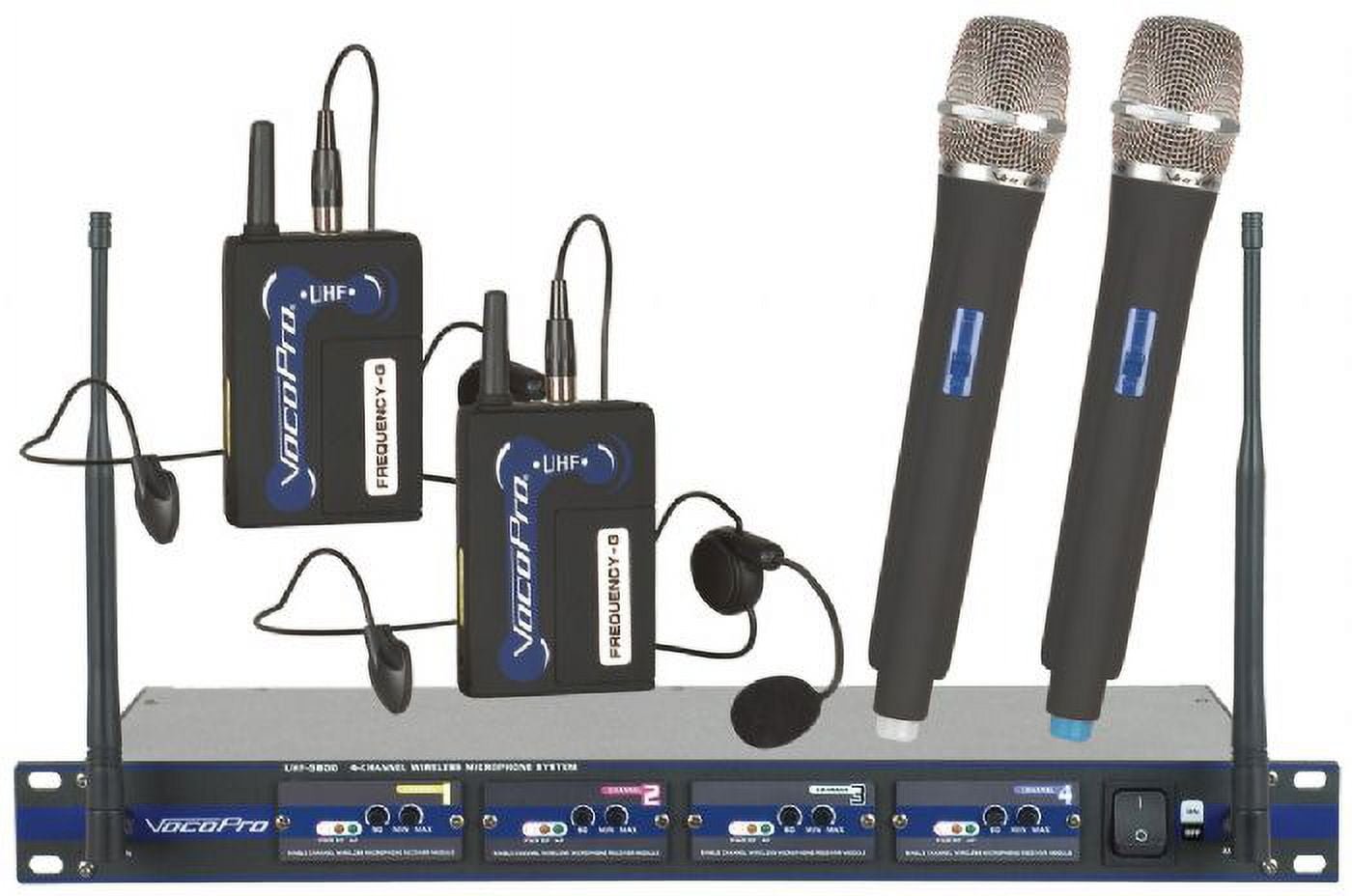 Professional 4 Channel UHF Wireless Microphone System w/bodypack headset mics & Handheld mics w/Frequency Set: U V W X