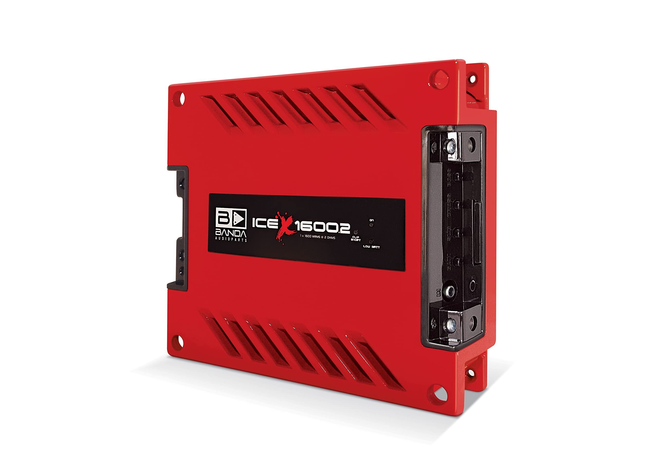1-Ch. Vehicle Audio Bass Amplifier - 1900W High-Powered Mono Bass Amp w/Subsonic Filter and Low Pass Filter Stable at 2 ohms, LED Indicators, Sound Specialization, Red - BANDA ICEX1600.2RED