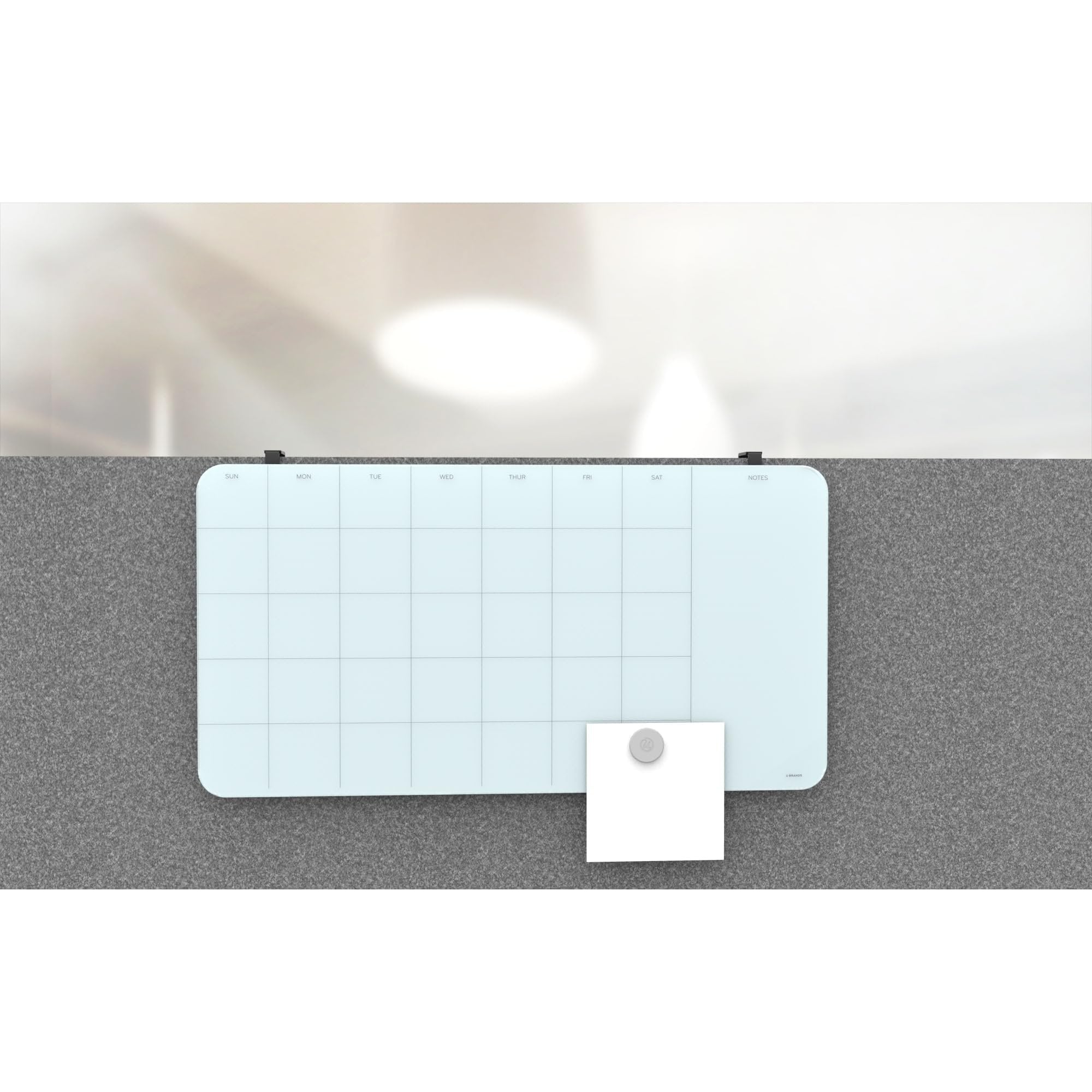 U Brands Magnetic Cubicle/Wall Glass Dry-Erase Monthly Calendar Board, 23 X 12 Inches, White Frosted Surface, Frameless