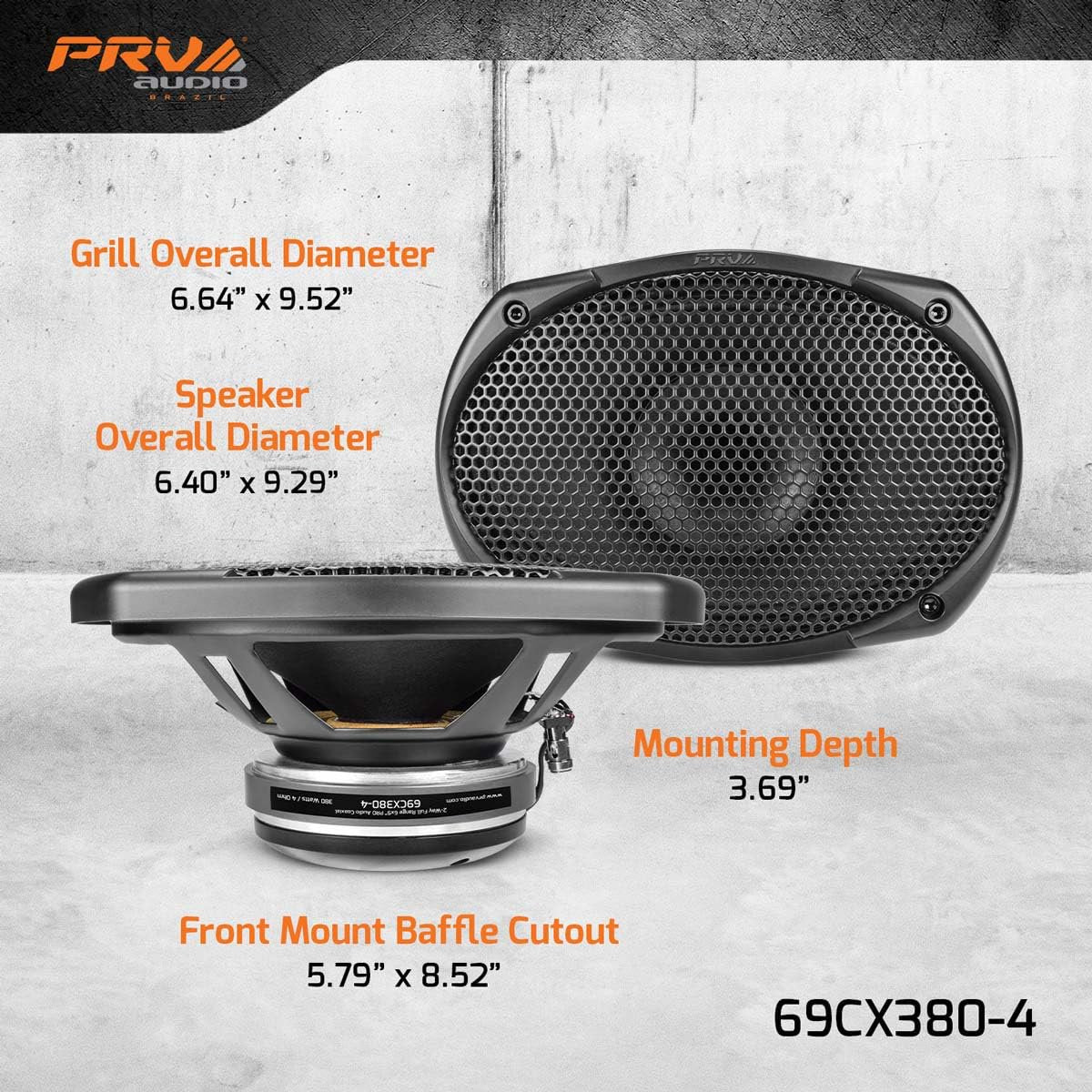 PRV AUDIO 6x9 Coaxial Car Audio Speaker 69CX380-4 Loudspeaker with Built-in Tweeter Driver and Grill Included 380 Watts 4 Ohm (Single)
