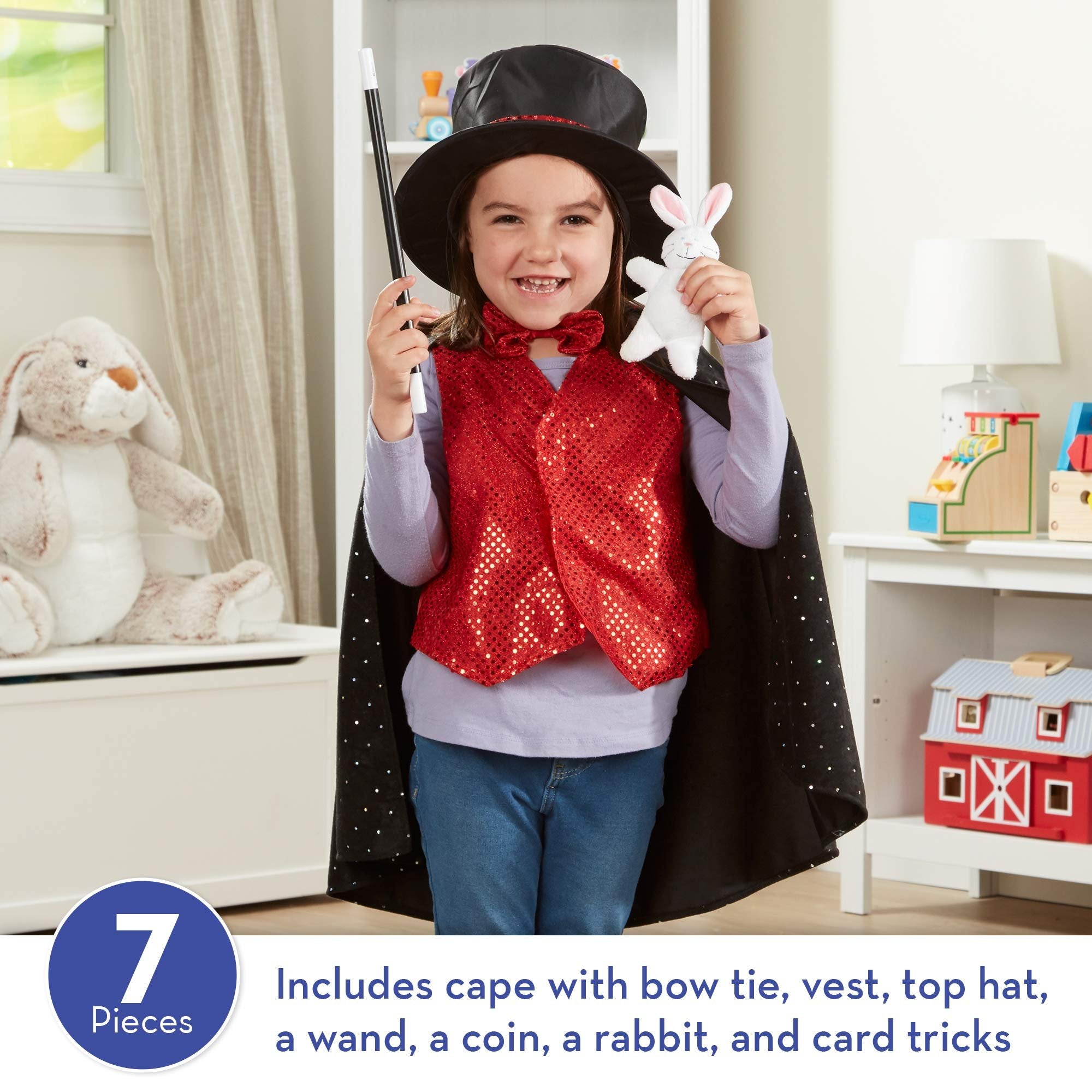 Melissa & Doug Magician Role Play Costume Set - Includes Hat, Cape, Wand, Magic Tricks
