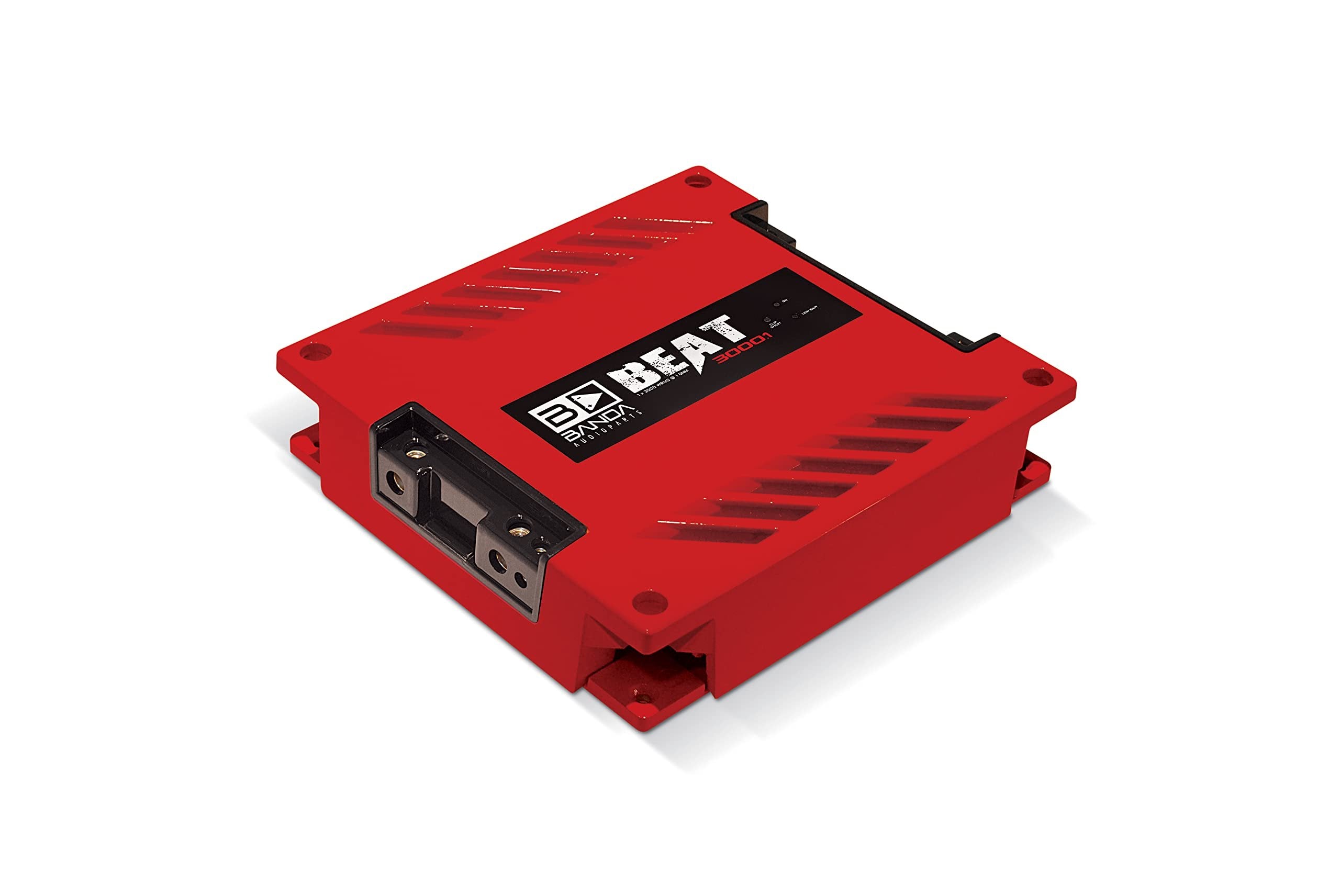 1-Ch. Vehicle Audio Bass Amplifier - 3000Watts High-Powered Mono Bass Amplifier w/Subsonic Filter and Low Pass Filter Stable at 1 ohm, LED Indicators, Sound Specialization, Red - BANDA BEAT3000.1RED