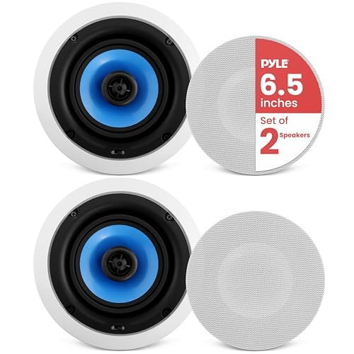 Pyle 6.5'' Home In-Wall / In-Ceiling Speakers, 250W Peak Power, Dual Hi-Fi Stereo Sound, Pivoting Silk Dome Tweeter, Poly Cone Mid-Bass, Adjustable Treble, Stain Resistant Grill, Custom Installations