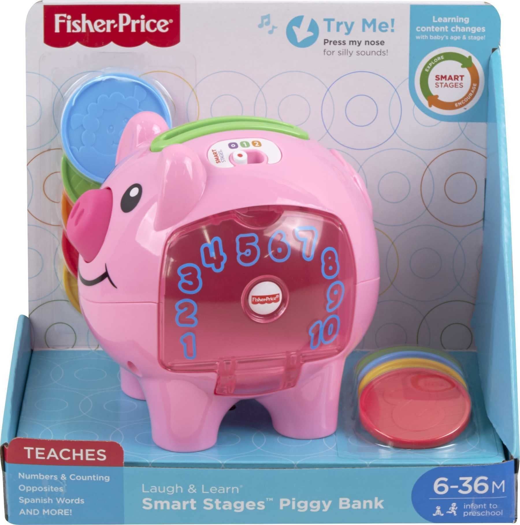 Fisher-Price Baby & Toddler Toy Laugh & Learn Smart Stages Piggy Bank with Learning Songs & Phrases for Infants Ages 6+ Months