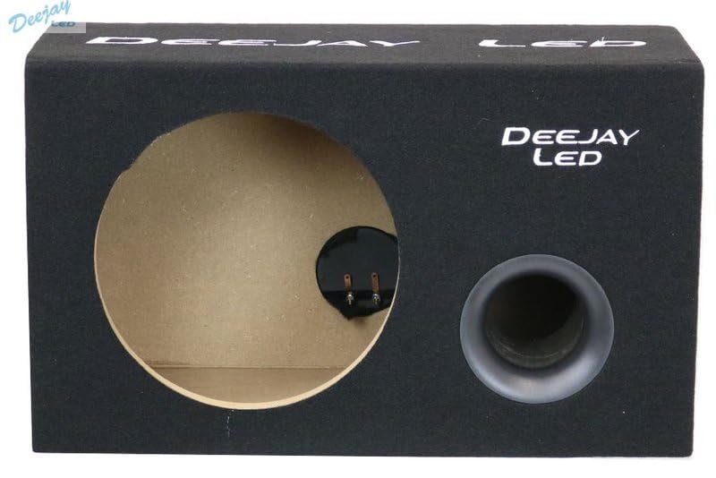 DEEJAY LED Well-Made Single Empty Ported Car Speaker Box for 9-in Diameter Hole for One 10-in Woofer with Gold Posts Woofer 3/4 MDF Carpet Embroidered Stitched Logo DEEJAY LED 1X10VENTEDSQUARE