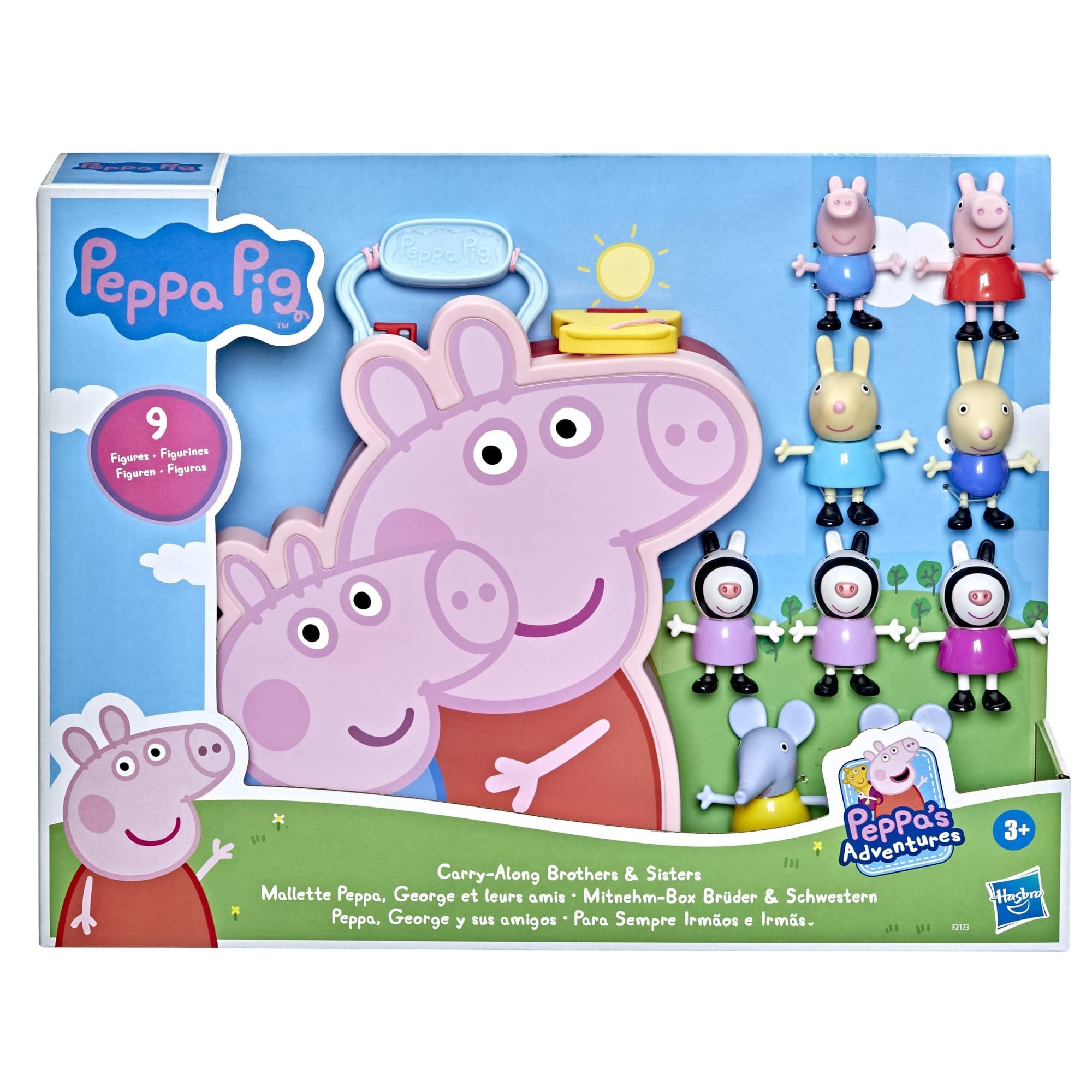 Peppa Pig Peppa's Adventures Peppa Briefcase, George and Their Friends, Preschool Toy, 9 Figures with Zebra Sisters