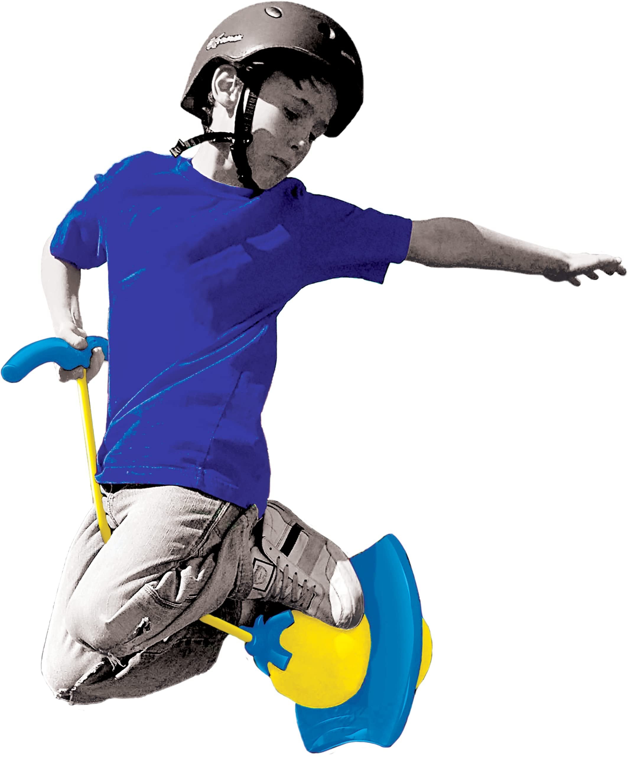 Wahu Zoingo Boingo Freestyle Pogo Ball with Handle and Footpad, Flexible Pogo Jumper for Kids Ages 6+, Bounces on Pavement and Grass, Blue/Yellow