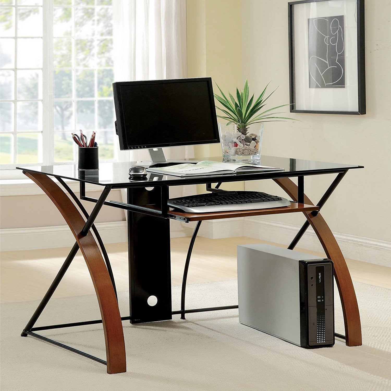 Bell'O Computer Desk with Keyboard Tray, Espresso/Black