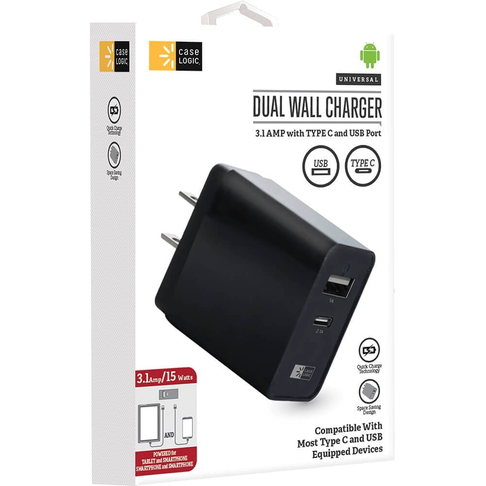 Bytech CLOPW3103BK 3.1a Usb/c-type Wall Chrger-bk
