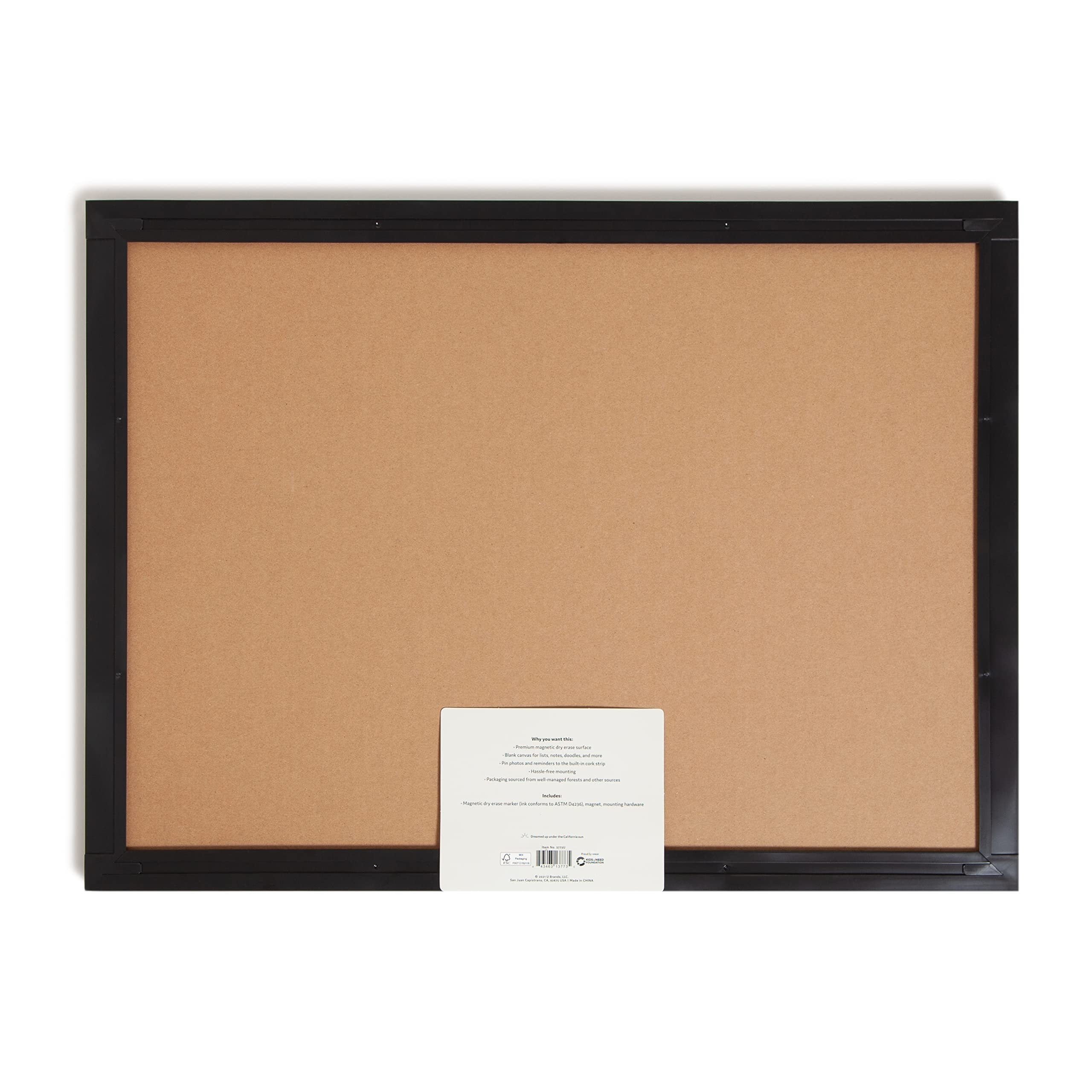U Brands PinIt Combination Dry Erase Board with Black Frame, Office Supplies, Includes Marker and Magnet, 17” x 23”