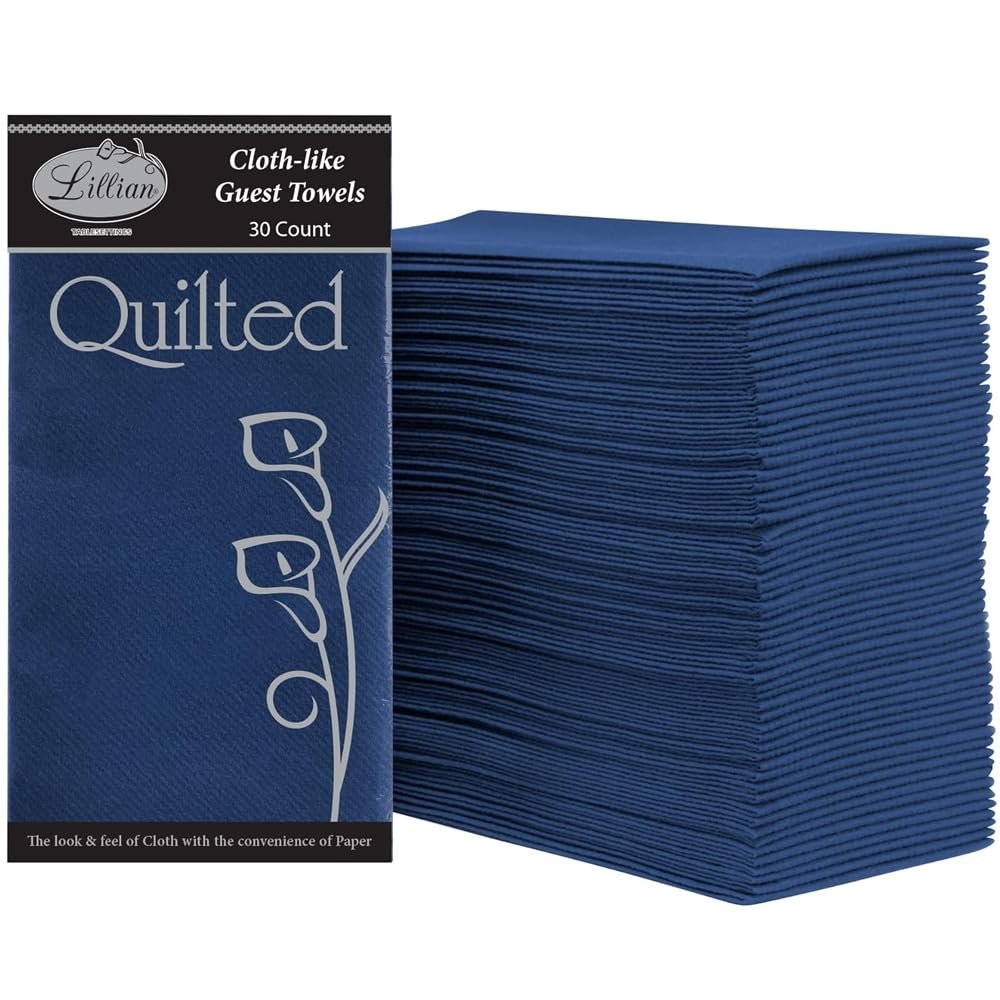 Premium Quilted Navy Cloth-Like Guest Paper Towel - (Pack of 30) - Elegant Design - Perfect for Bathrooms, Parties, and Special Events