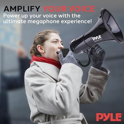 Pyle Megaphone Speaker PA Bullhorn with Built-in Siren 50 Watts & Adjustable Volume Control Ideal for Football, Baseball, Hockey, Cheerleading Fans & Coaches or for Safety Drills - PMP53IN