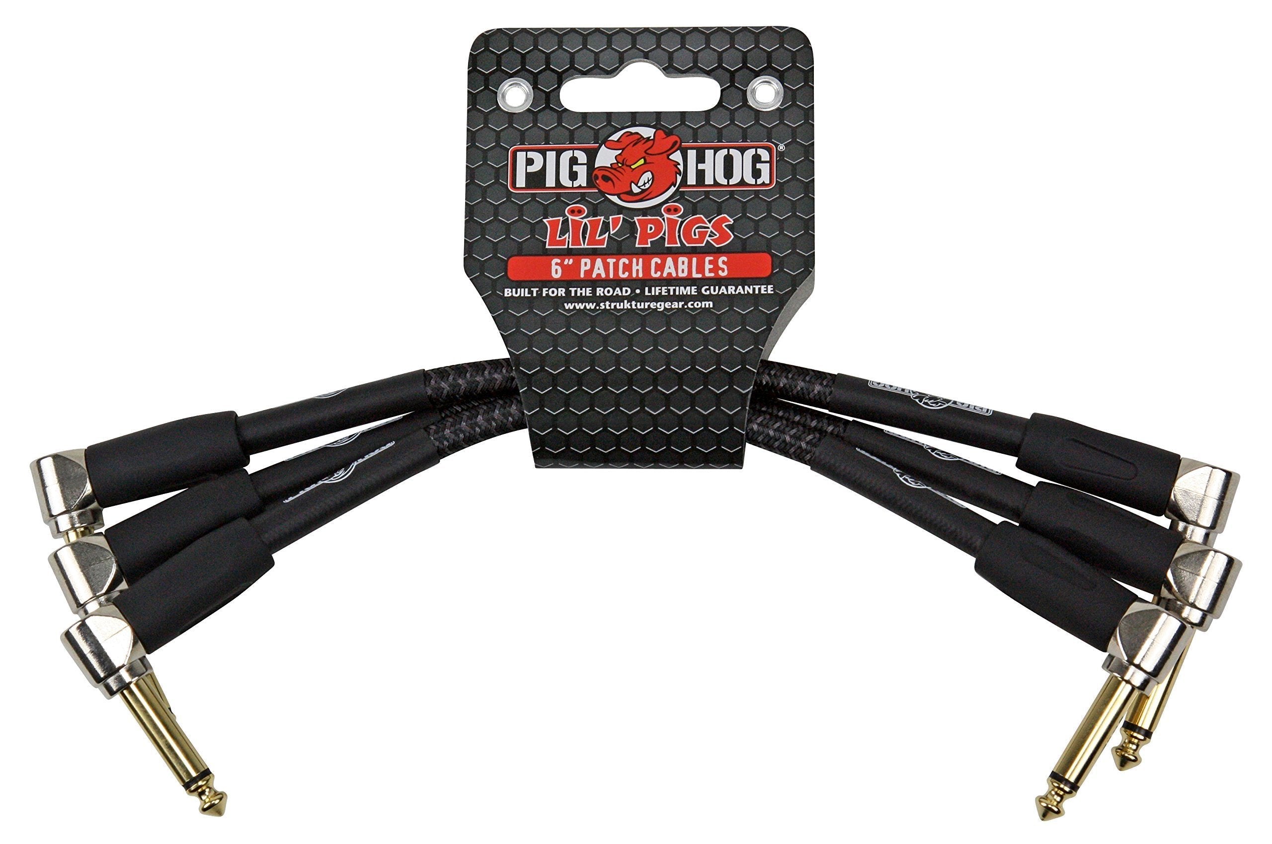 Pig Hog PHLIL6CF Lil' Pigs Right-Angle 1/4" Vintage Instrument Patch Cables, 6" (3 Pack)
