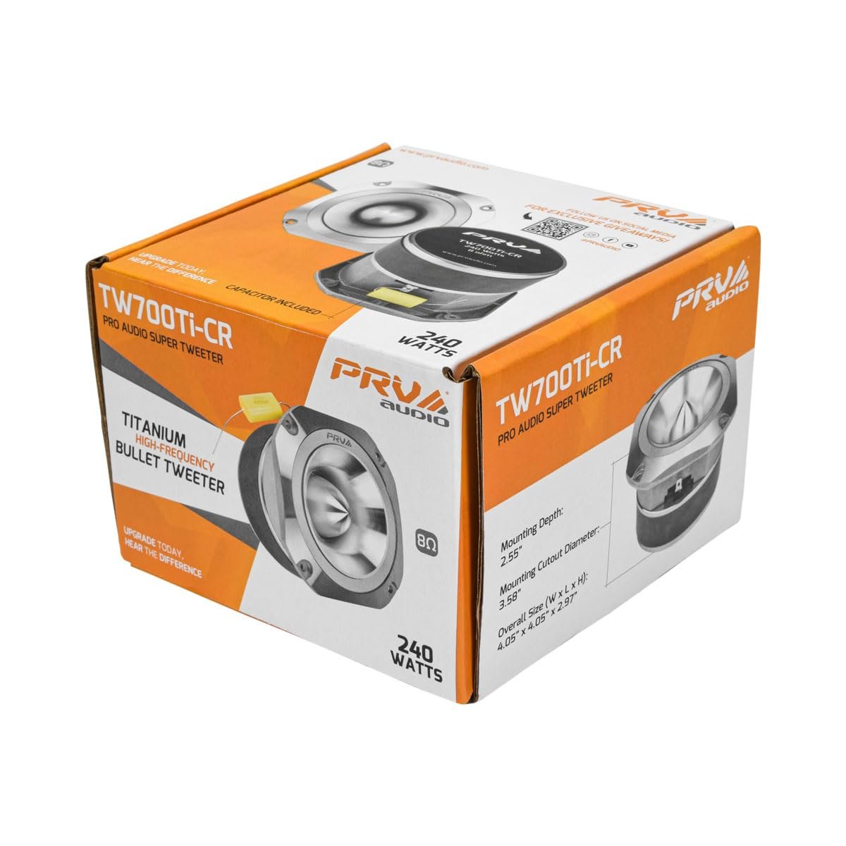 PRV AUDIO TW700Ti-CR Super Tweeter, 4" Titanium Bullet Super Tweeter 8 Ohm Chrome, 1.5" VC Pro Audio High Frequency Driver, 107dB 240 Watts, Built-in Polyester Capacitor (Single)