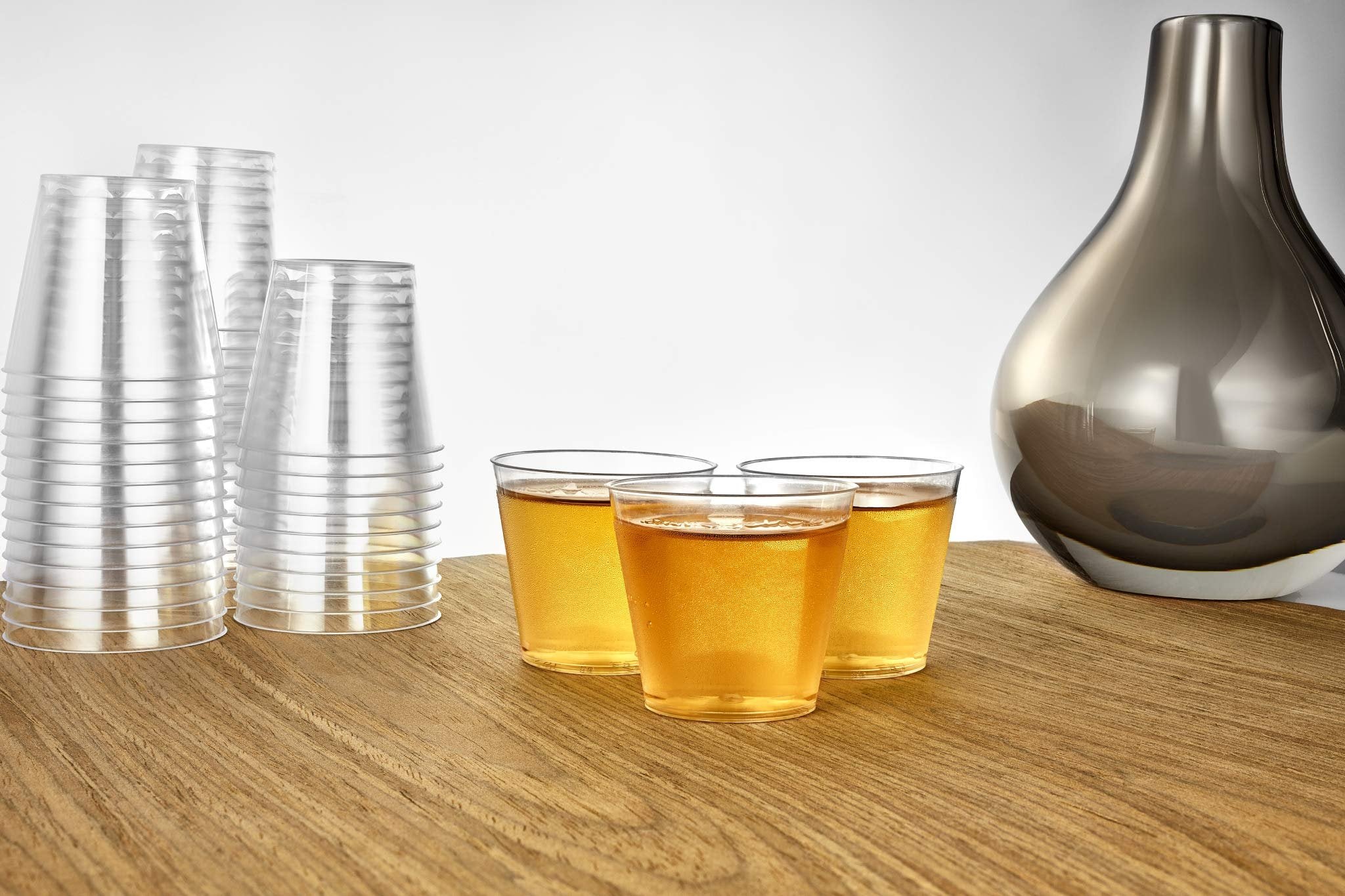 Hanna K. Signature 100 Count Shot Glasses Premium Clear Hard Plastic 1oz Disposable Cups, Ideal for Jello Shots, Wine Tasting, Condiments, Sauce, Dipping, Samples