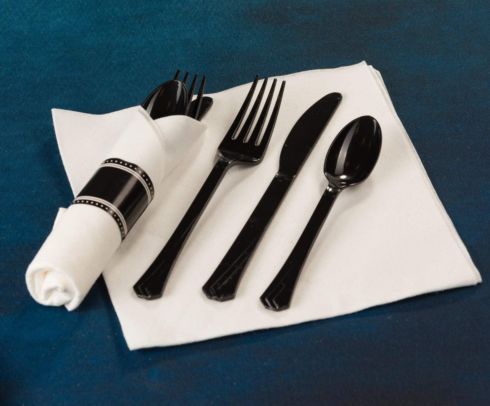 Pre-Rolled Cutleries & Napkins | Black & White | 10 Pcs
