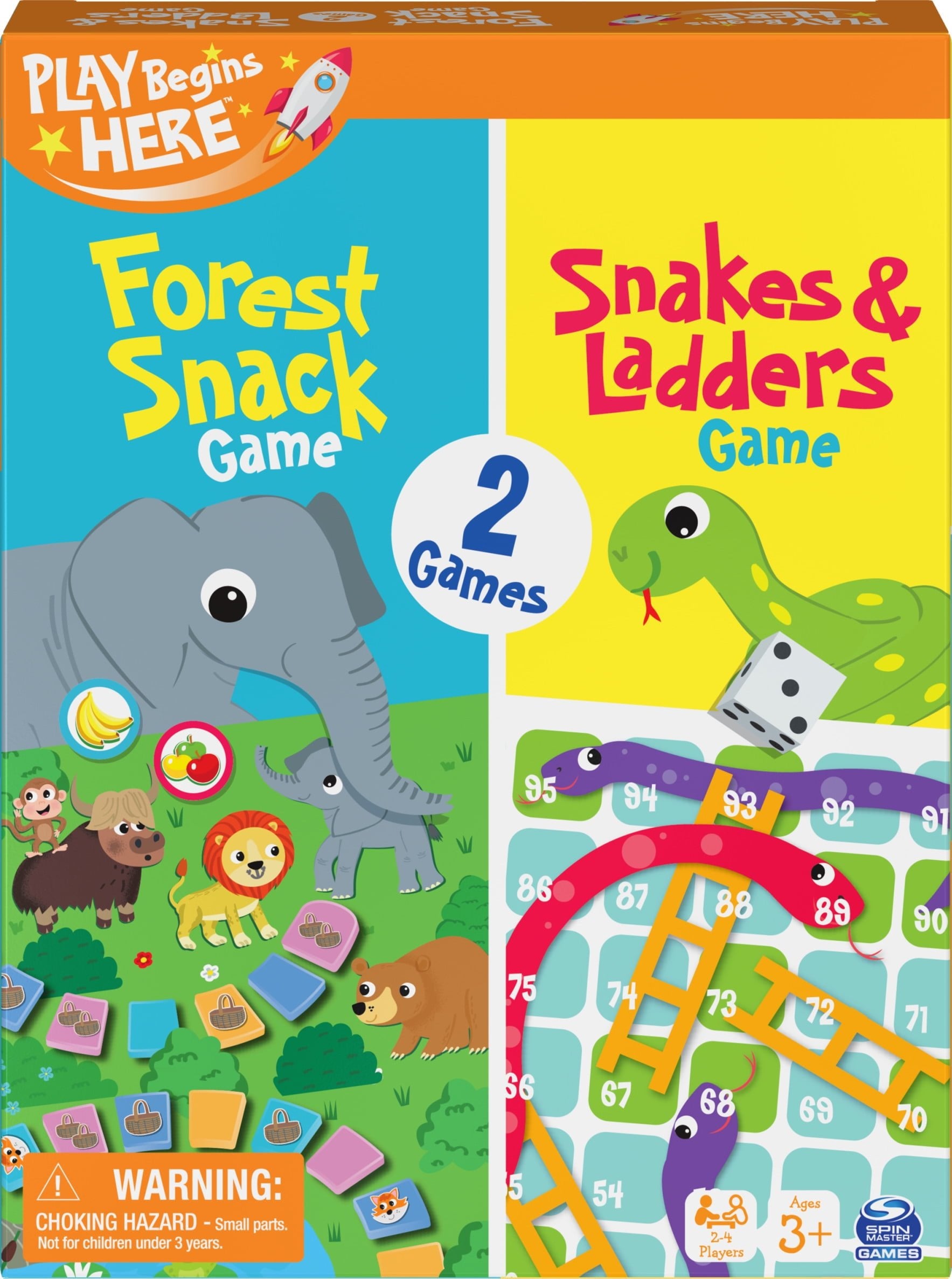 Play Begins Snakes and Ladders, Forest Snack, 2-in-1 Board Game Set, for Families and Kids Ages 3 and up