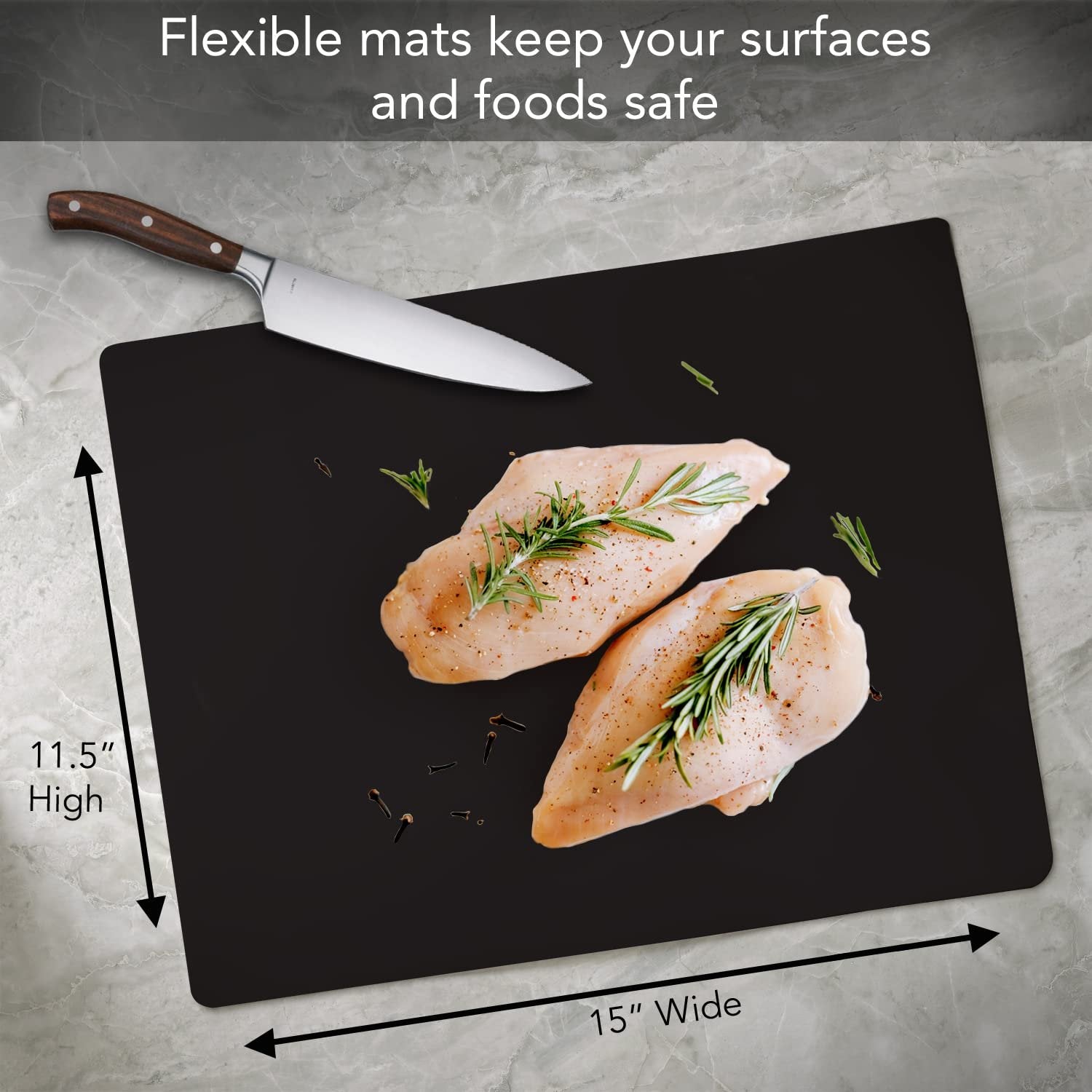 Cut N' Funnel Black Flexible Plastic Cutting Board Mat 2 Pack, 15" x 11.5", Made in the USA, Easily Funnels Foods, Knife Friendly, Easily Wipes Clean