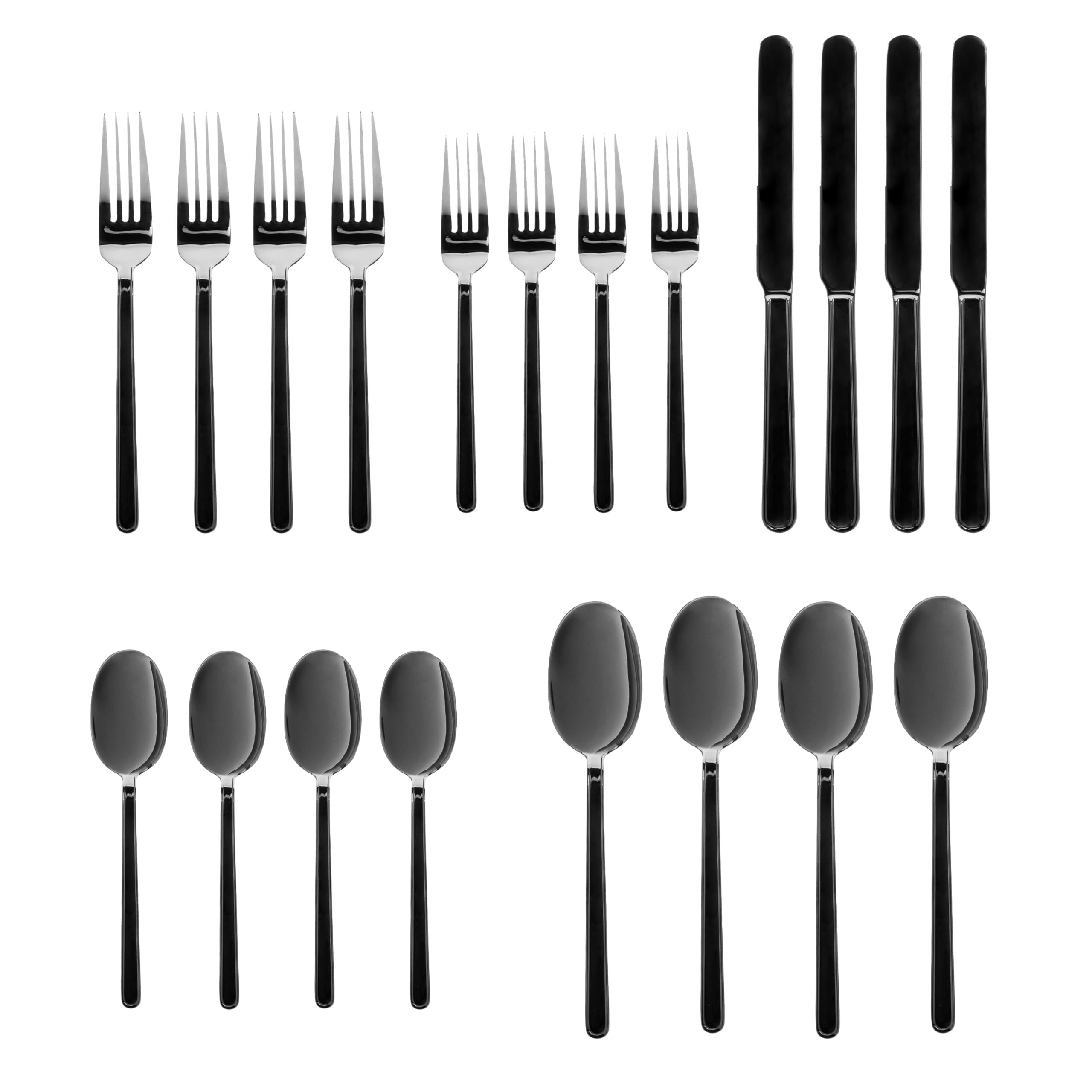 Godinger 20 Piece Flatware Set with 4 Dinner Forks, 4 Salad Forks, 4 Tablespoons, 4 Teaspoons and Knifes, 18/0 Stainless Steel Rail Graphite, Set of 4