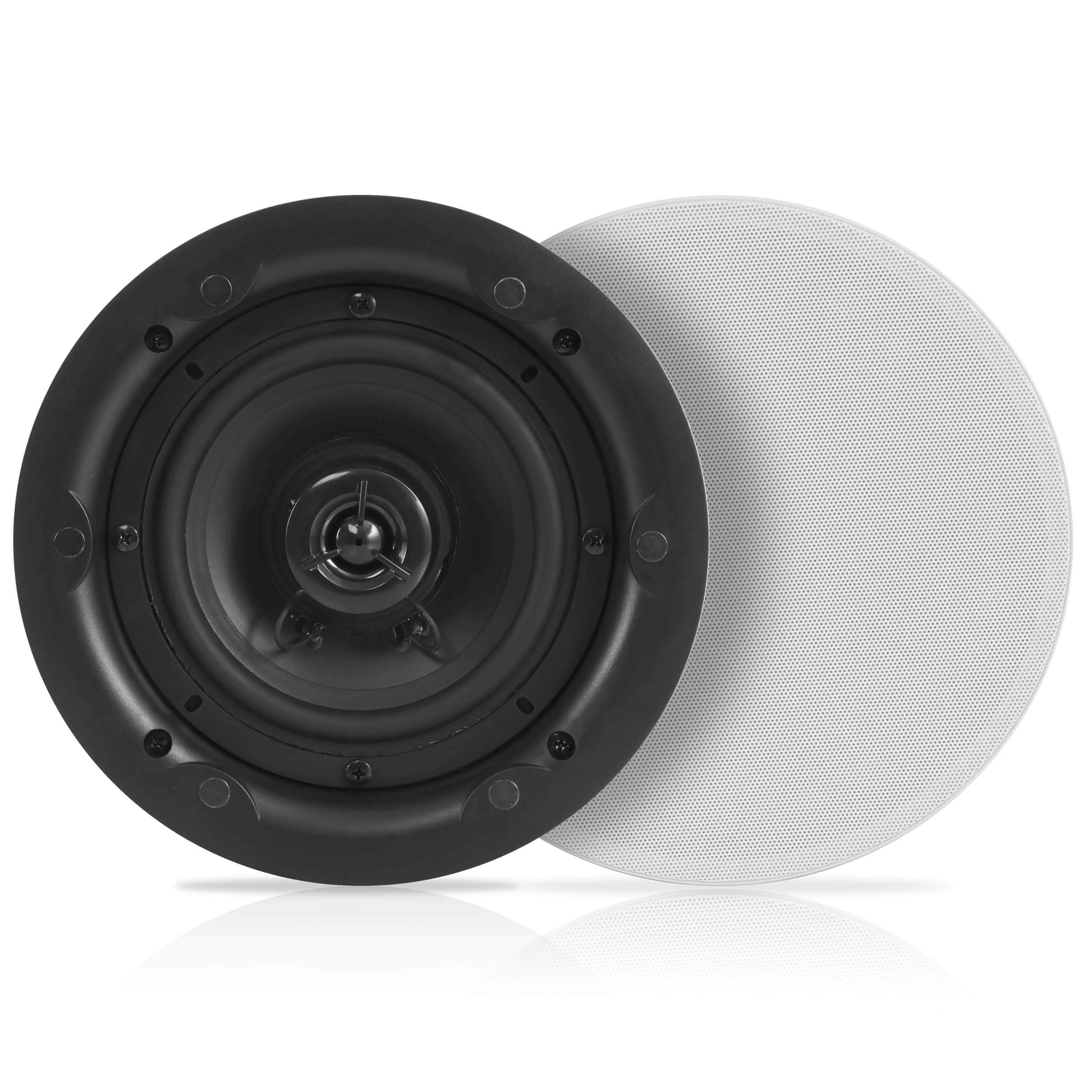 Pyle 6.5” Ceiling Wall Dual Speakers - 2-Way Full Range Stereo Sound (Pair) Universal Flush Mount Design w/ 70Hz - 20kHz Frequency Response 480 Power Watts Peak & 2 Magnetic Speaker Grills PWRC63