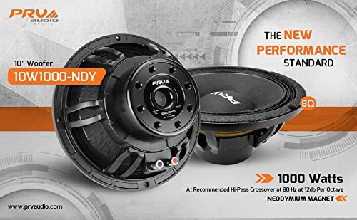 PRV AUDIO 10 Inch Woofer Speaker 10W1000-NDY 1000 Watts Program Power, 8 Ohms, 3 in Voice Coil, 500 Watts RMS, Unique Sound Reproduction Midbass Woofer Driver (Single)