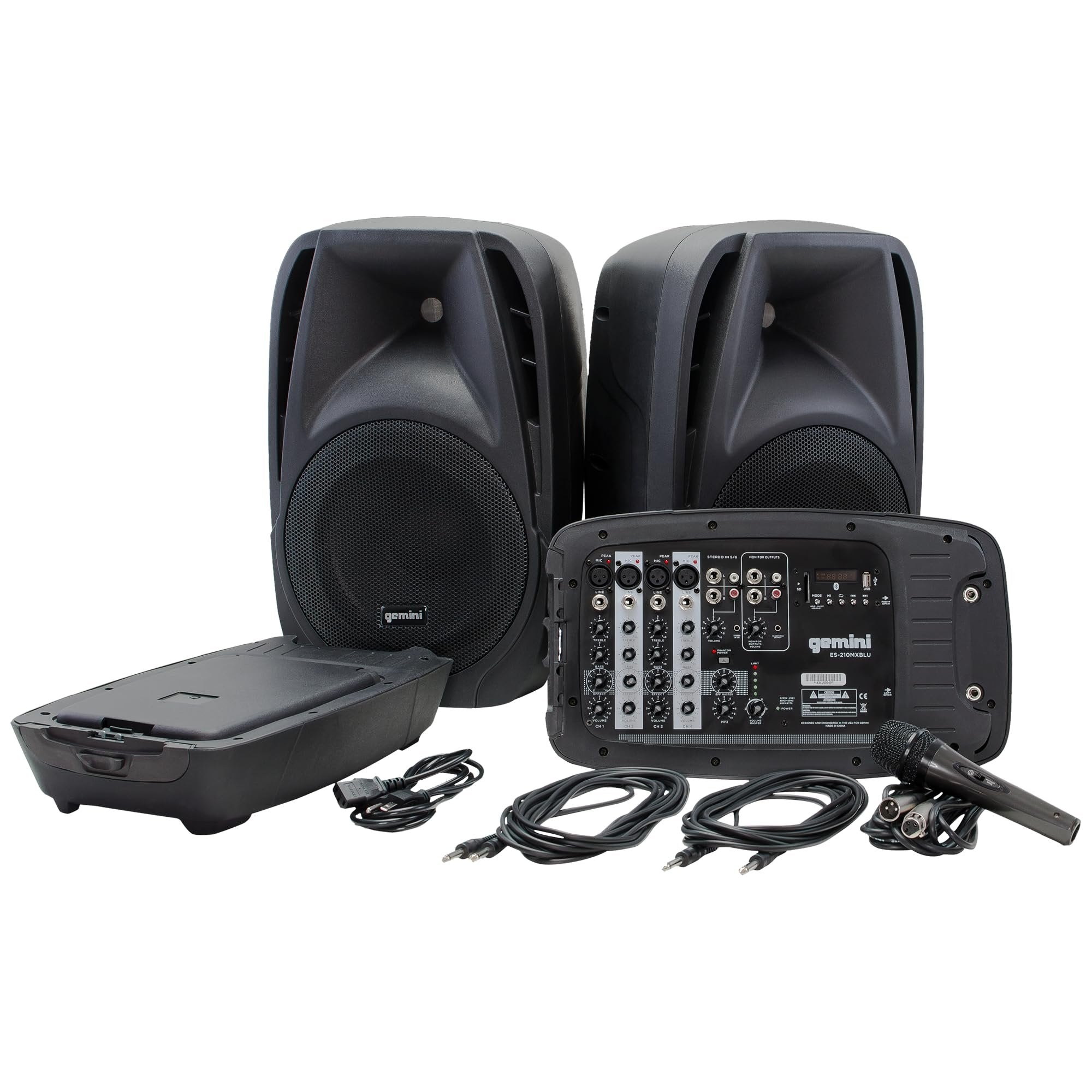 Gemini Sound ES-210MXBLU - Ultra-Portable Professional PA System with Dual 10" Speakers, Built-in Mixer, Bluetooth Streaming, Ideal for DJs, Musicians & Podcasters