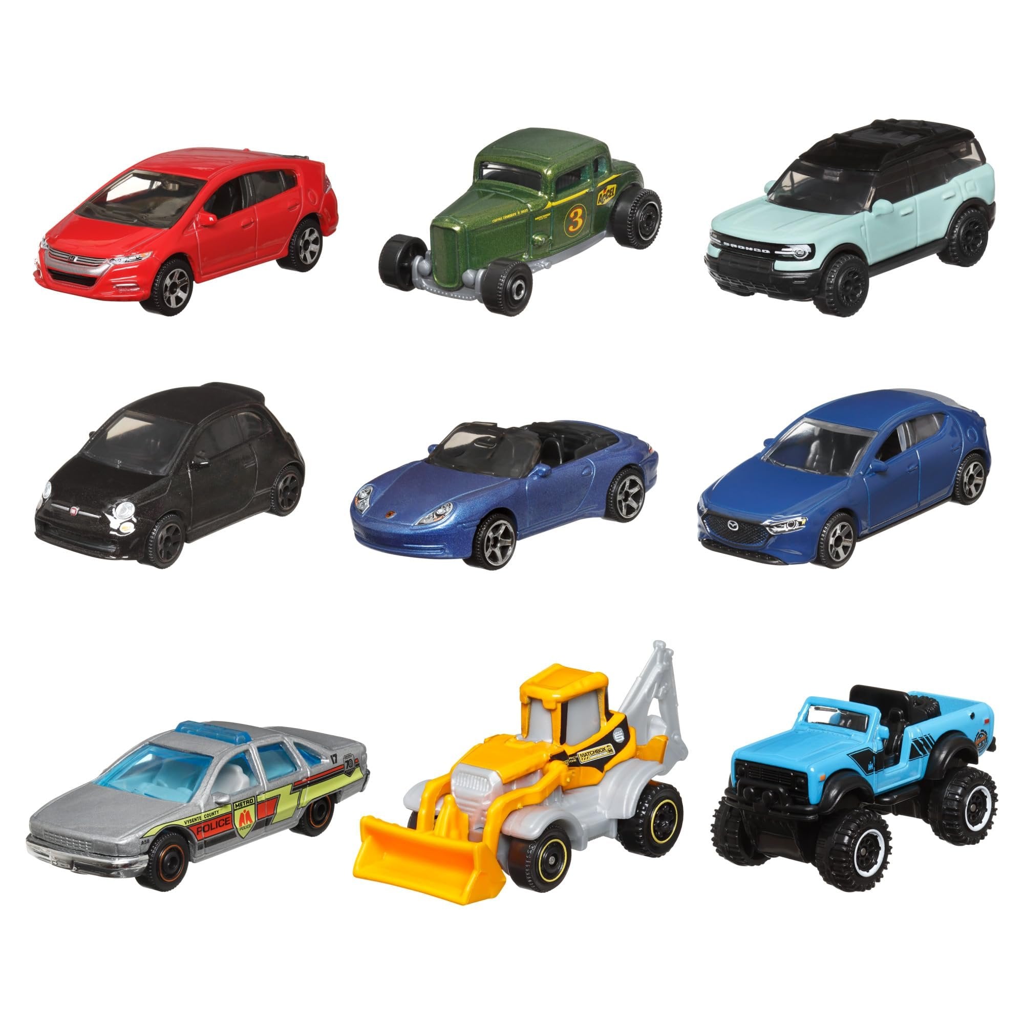 Matchbox Cars, 9-Pack Die-Cast 1:64 Scale Toy Cars, Construction or Garbage Trucks, Rescue Vehicles or Planes (Styles May Vary).