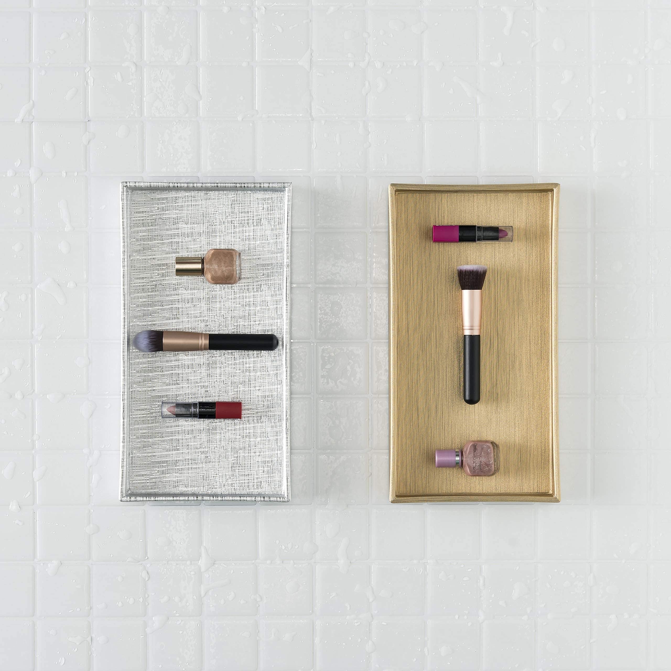 Home Basics Vanity Tray for Makeup, Jewelry, Perfume, Cosmetics Storage, Bathroom Organizer (Horizontal, Metallic Weave)