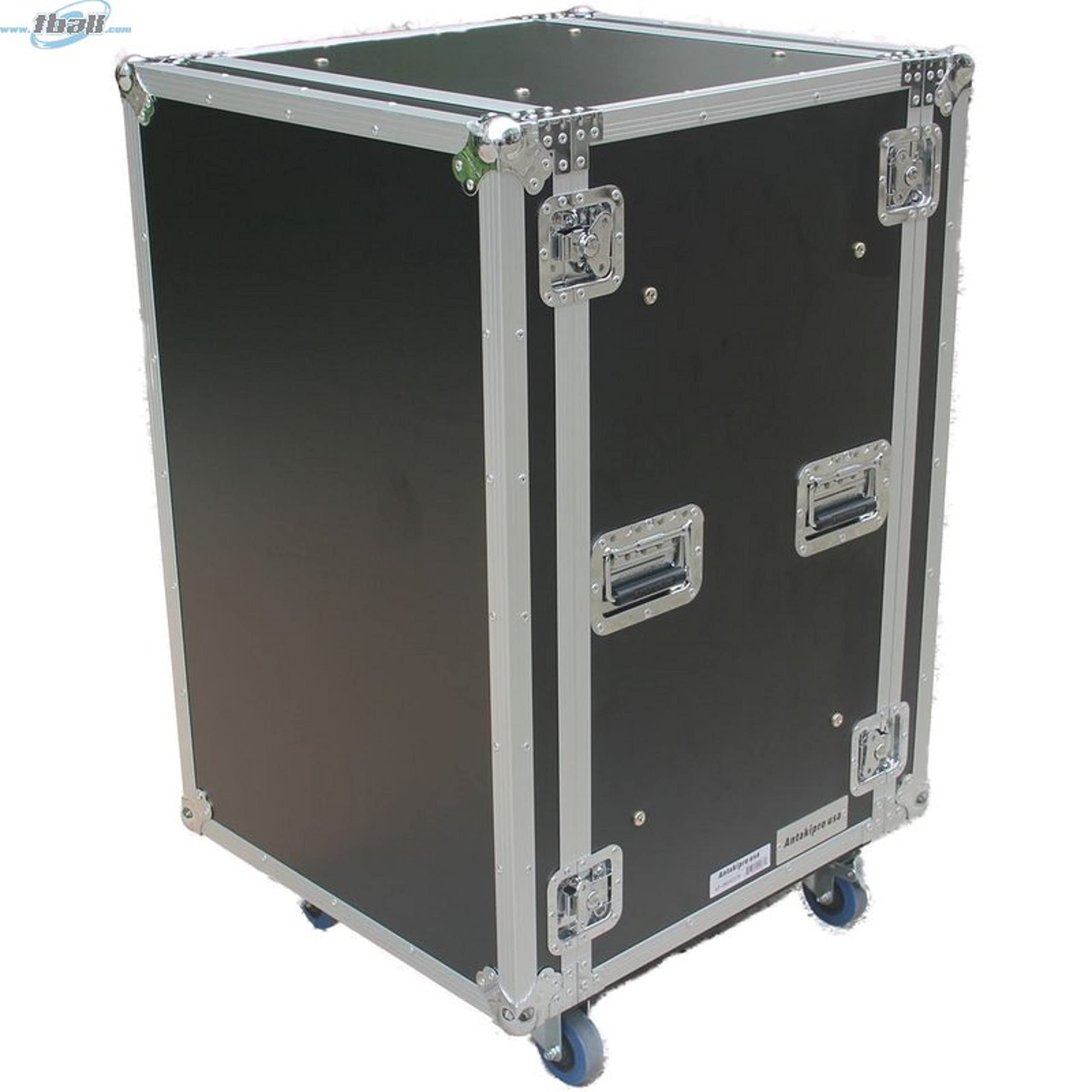 ANTAKIPRO AP-18SM21W Fly Drive Shock Mount Case for 19-in Width DJ Amplifier or Similarly Sized Equipment with Laptop Shelf and Wheels, Black