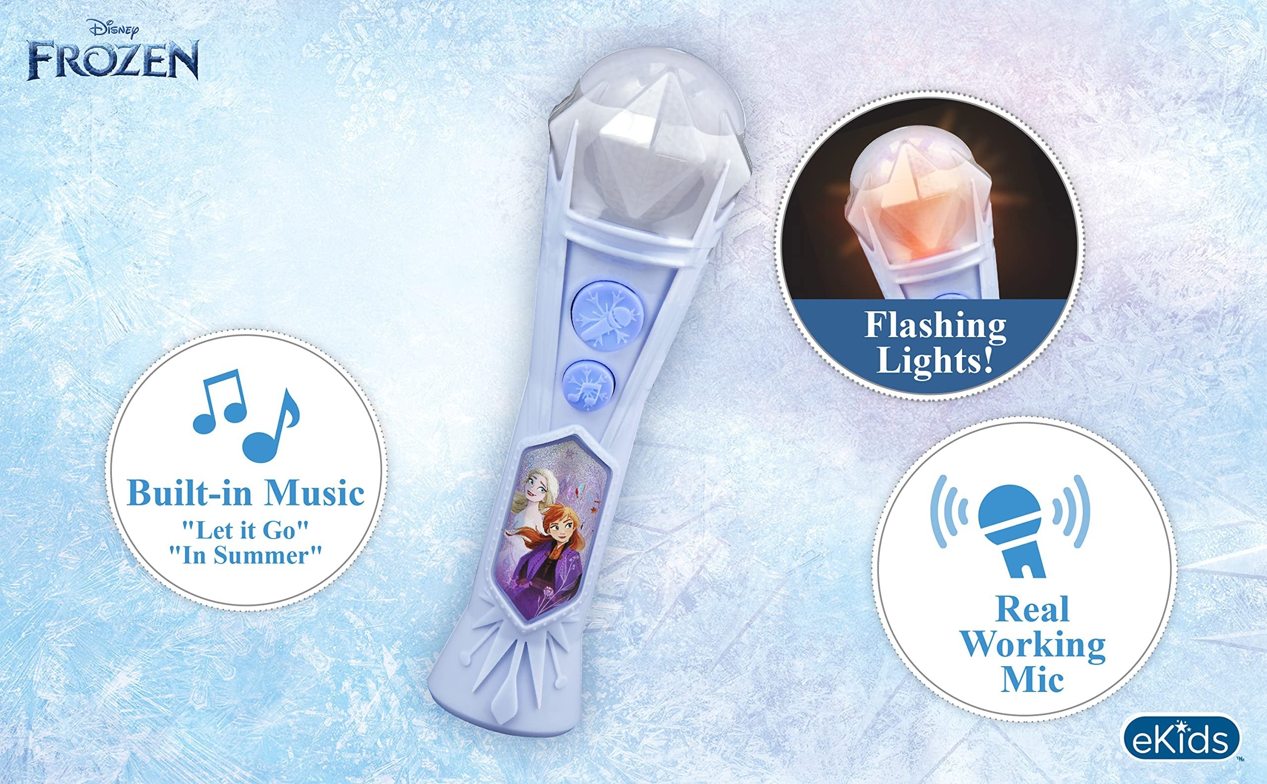 Disney Frozen Sing Along Microphone for Kids, Built in Music, Flashing Lights, Pretend Mic, Toys for Kids