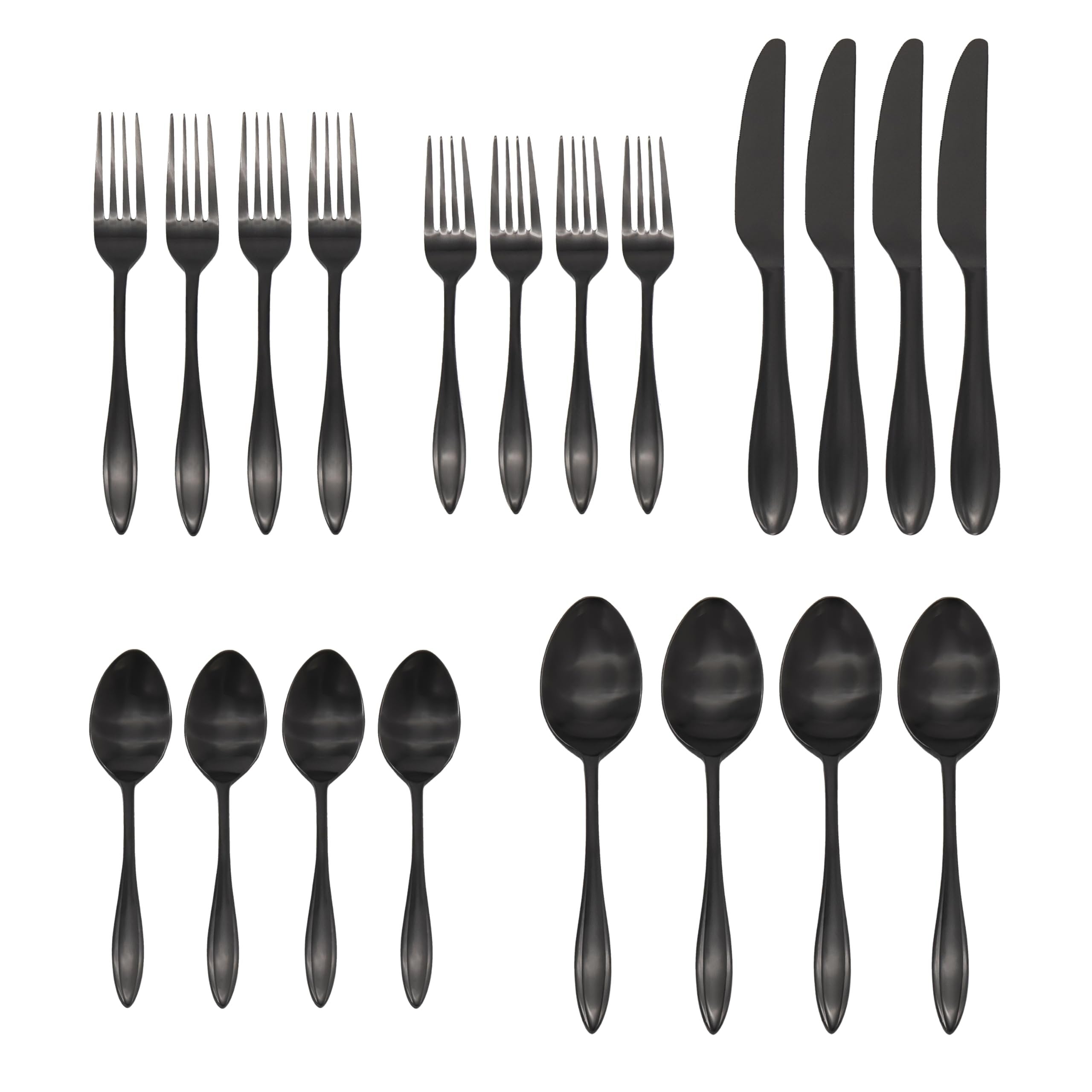 Godinger 20 Piece Flatware Set with 4 Dinner Forks, 4 Salad Forks, 4 Tablespoons, 4 Teaspoons and Knifes, 18/0 Stainless Steel Unica Matte, Set of 4
