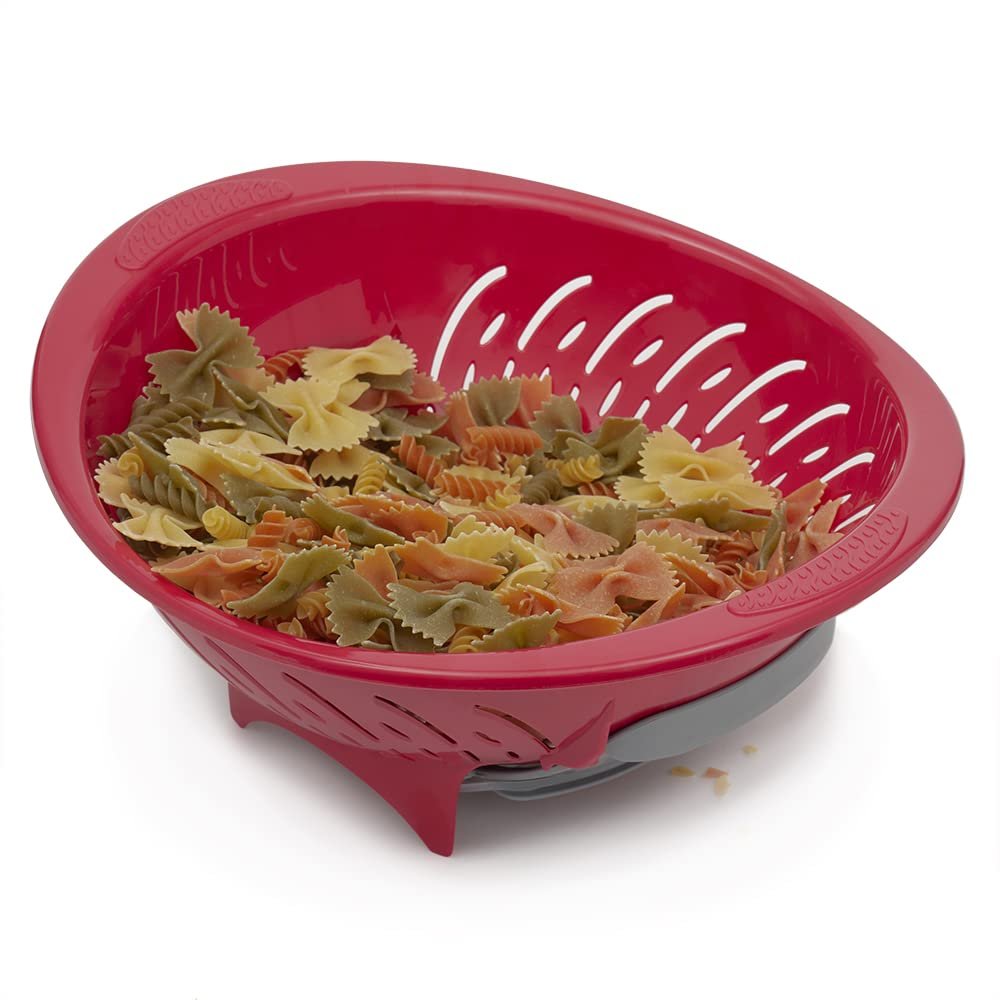 Home Basics Colander Bowl With Slide Open Bottom, Red