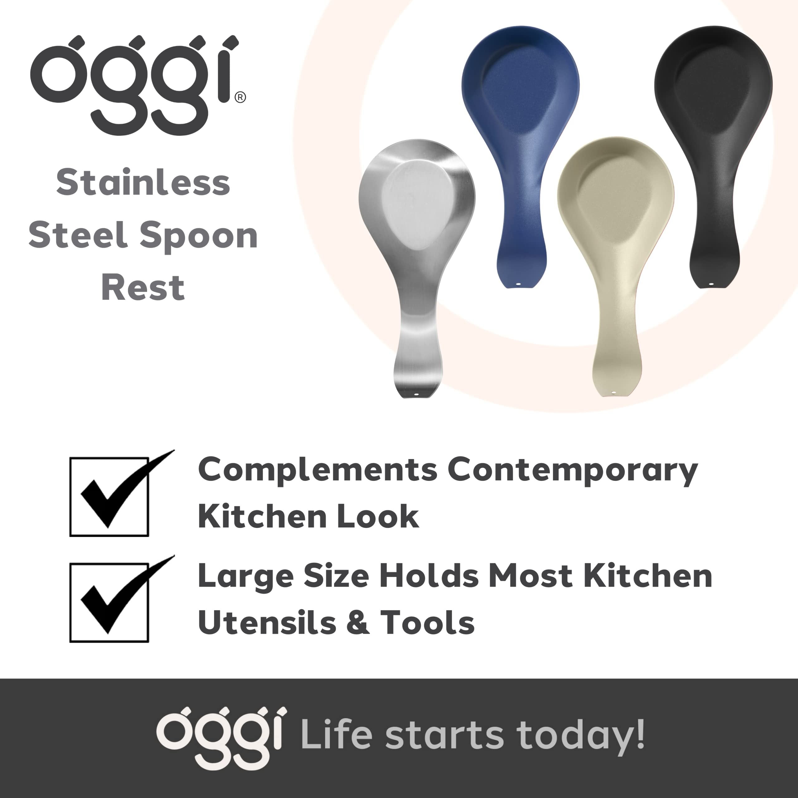 OGGI Stainless Steel Spoon Rest- Long Handle Holds Kitchen Utensils in Place, Great Spoon Rest for Kitchen Counter, Stove Top, or Coffee Station; Kitchen Accessories, Utensil Rest, Turquoise