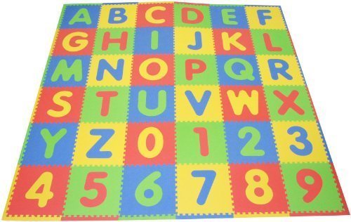 Tadpoles Soft EVA Foam 36 Piece ABC Playmat Set, Multi/Primary, 74x 74 (36 Sq Feet)