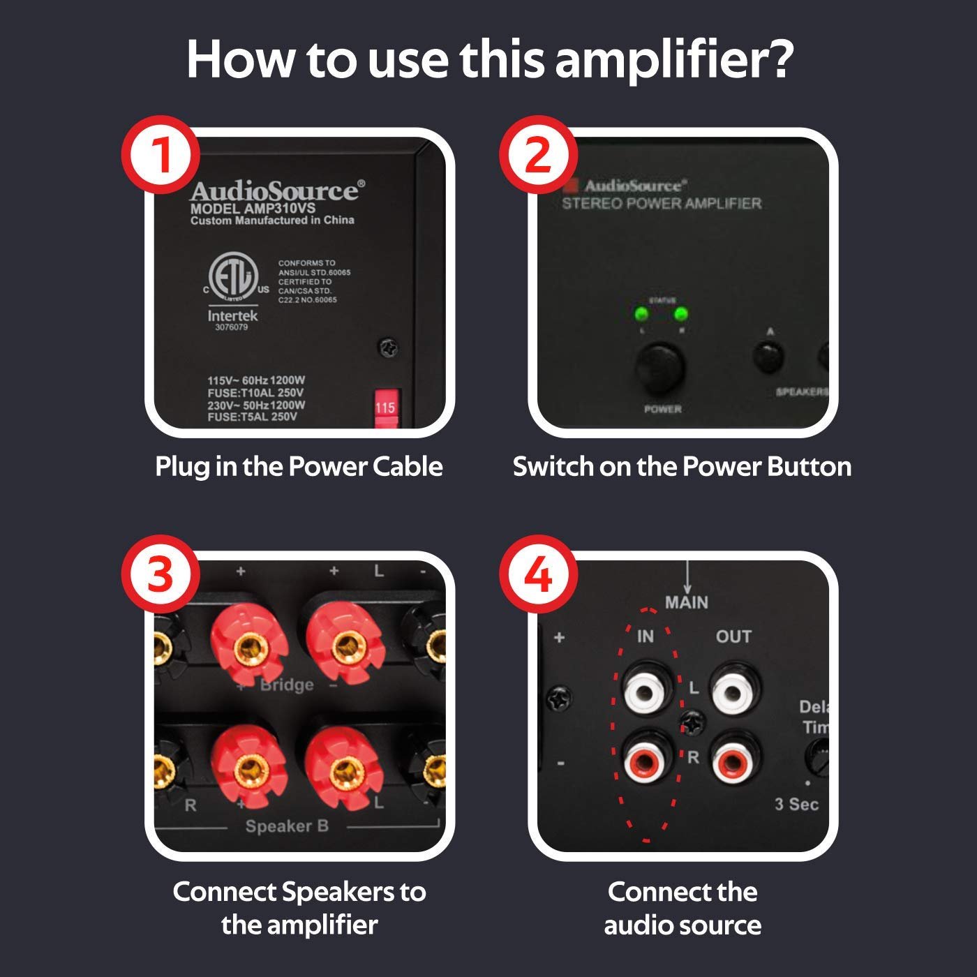 AudioSource Analog Amplifier, Stereo Power A Amplifier AMP210VS for Home Sound Systems