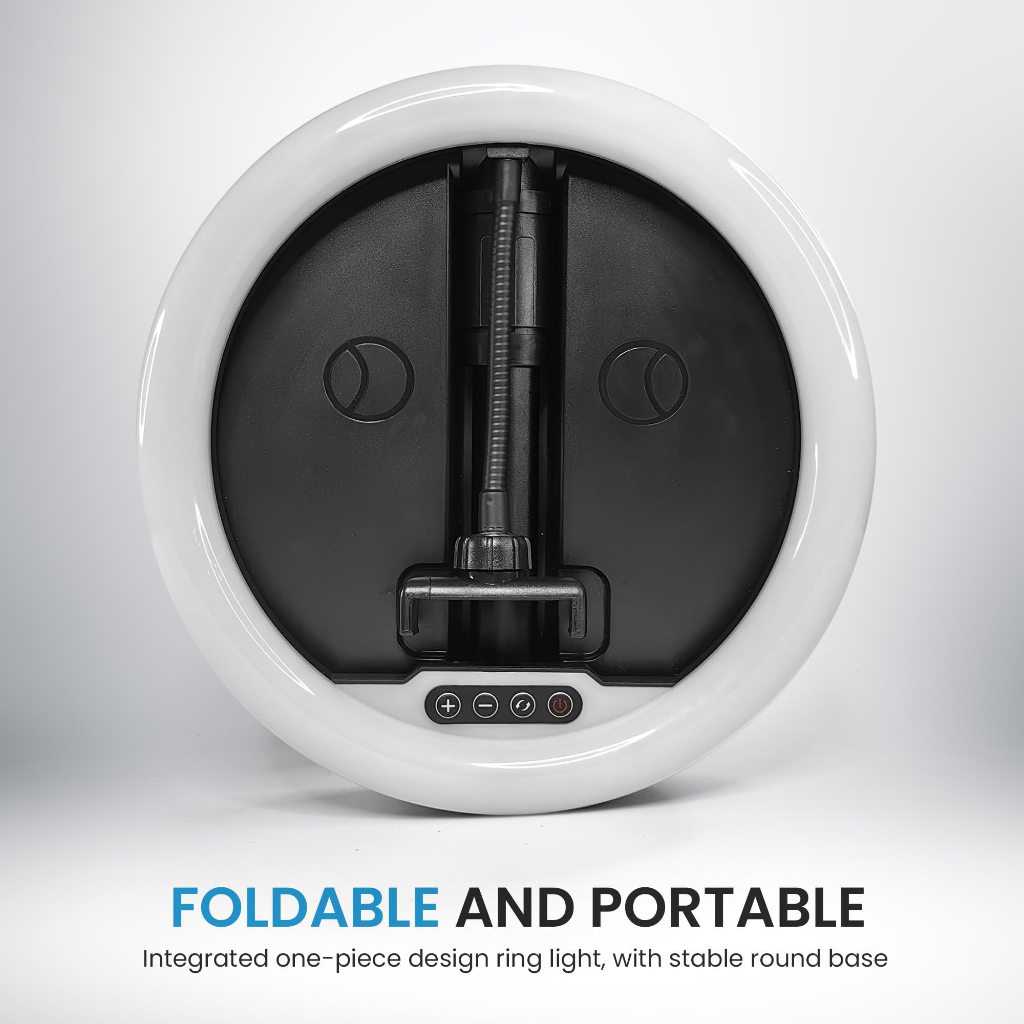 iDance LED Ring Light with Cell Phone Holder, 10", USB Powered with Bluetooth Remote Control and Foldable Adjustable Tripod Stand, Selfie, Makeup Ring Light