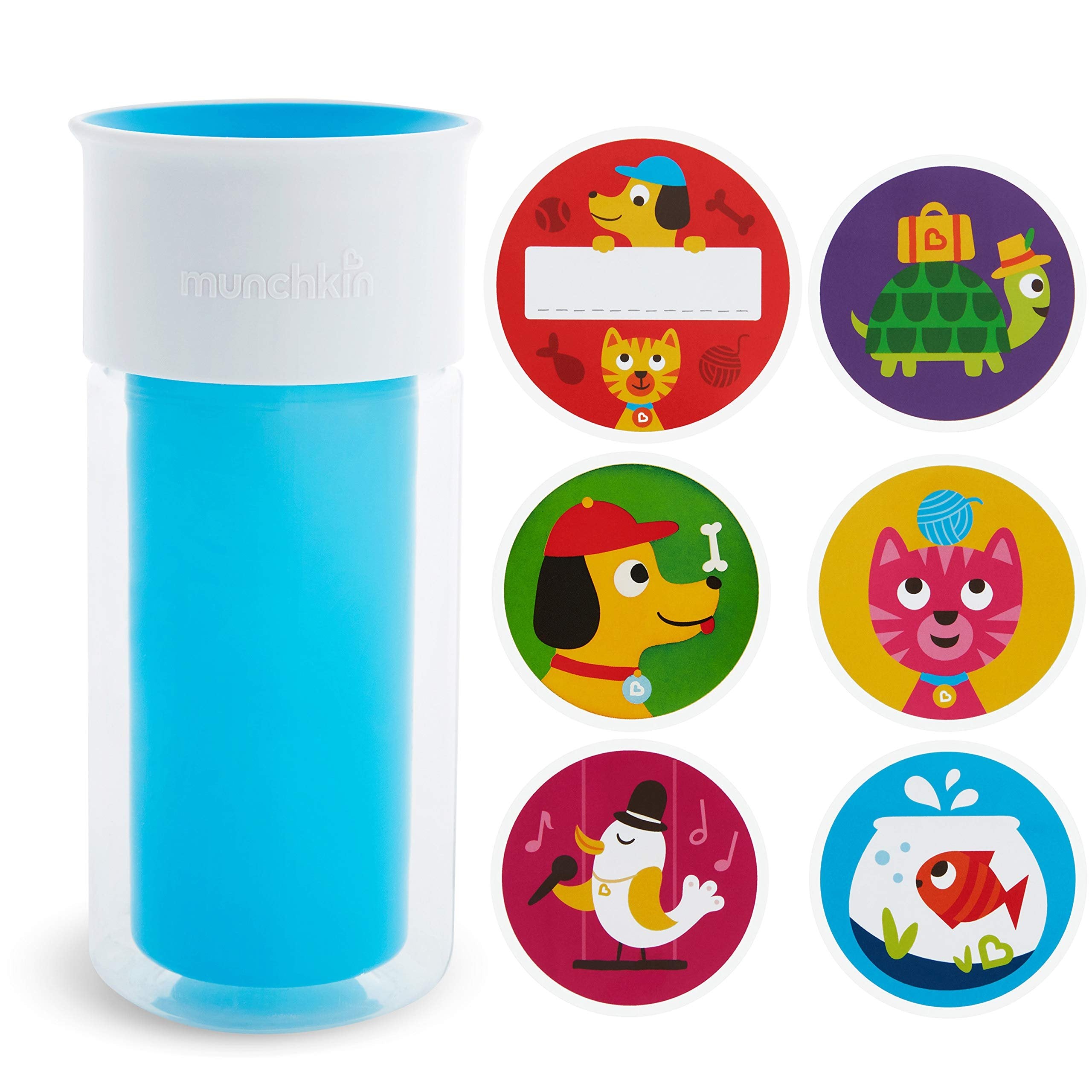 Munchkin® Miracle® 360 Insulated Sippy Cup, Includes Stickers to Customize Cup, 9 Ounce, Blue