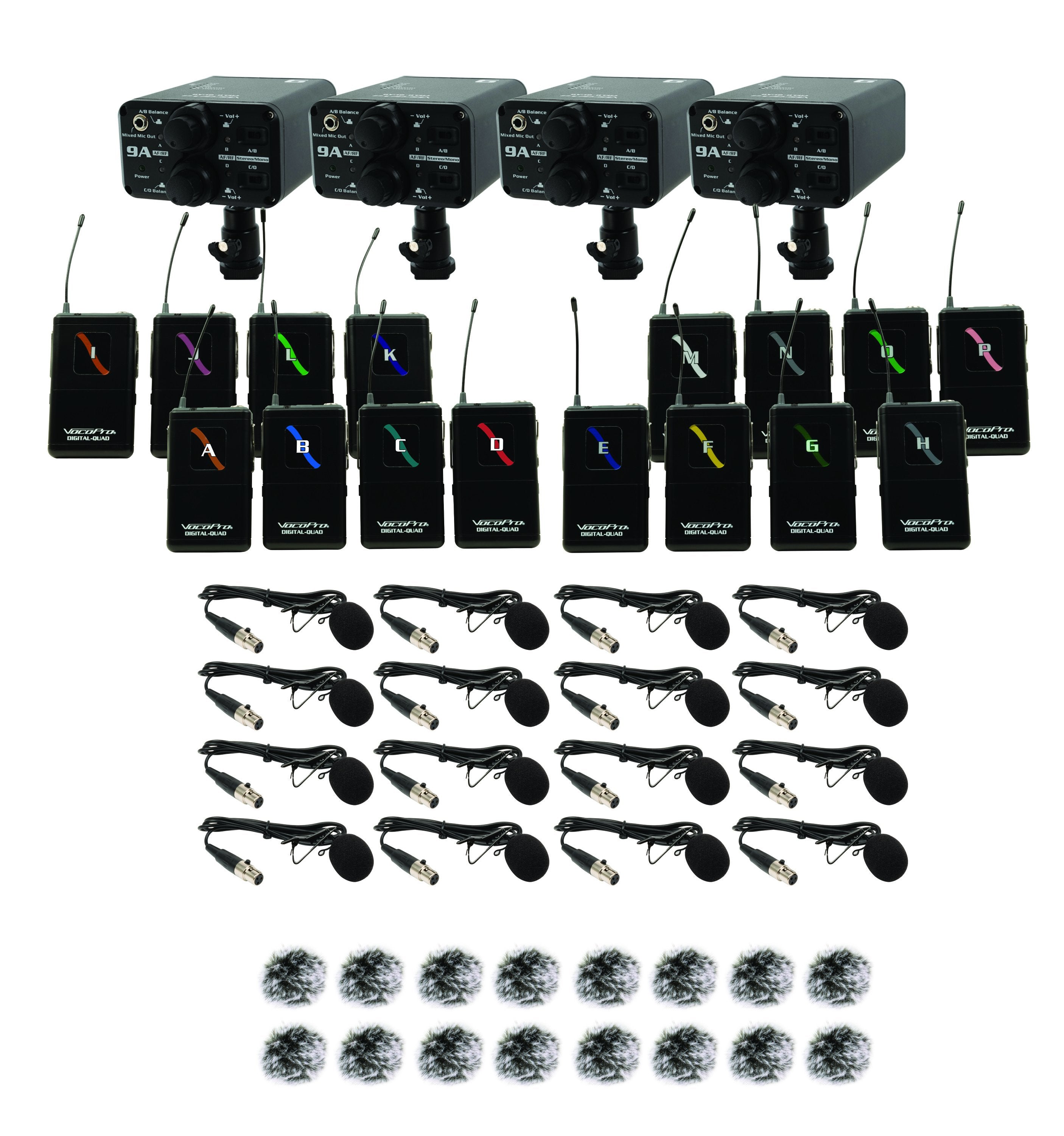 VocoPro - Portable Sixteen Lavalier Field/Camera-Mountable Wireless Microphone System. (VCOFIELD-QUAD-FILM-16L)