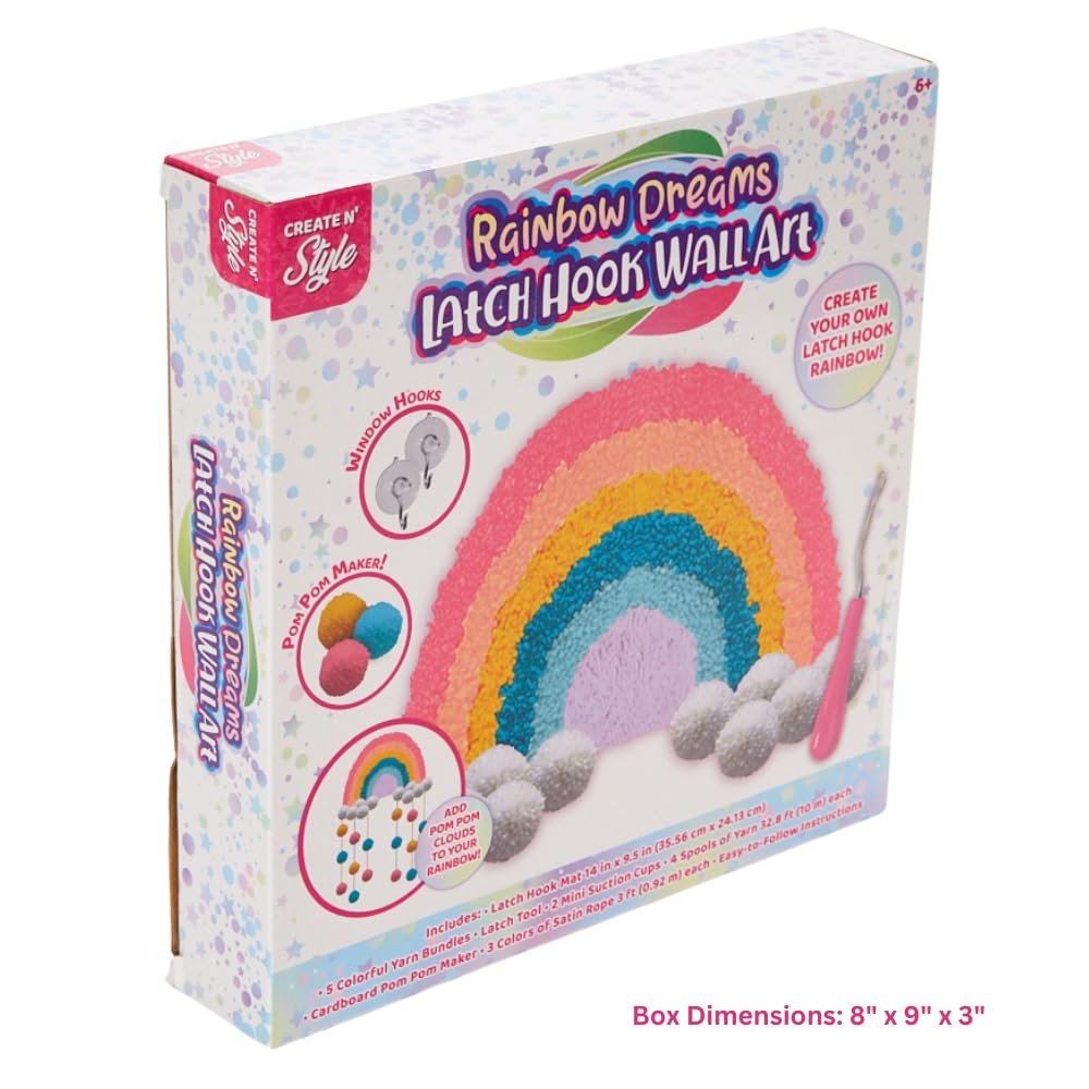 Innovative Designs Create N' Style DIY Rainbow Latch Hook Kit, Girls Arts & Crafts Set, Fun Craft Activity Kit for Kids Age 6+