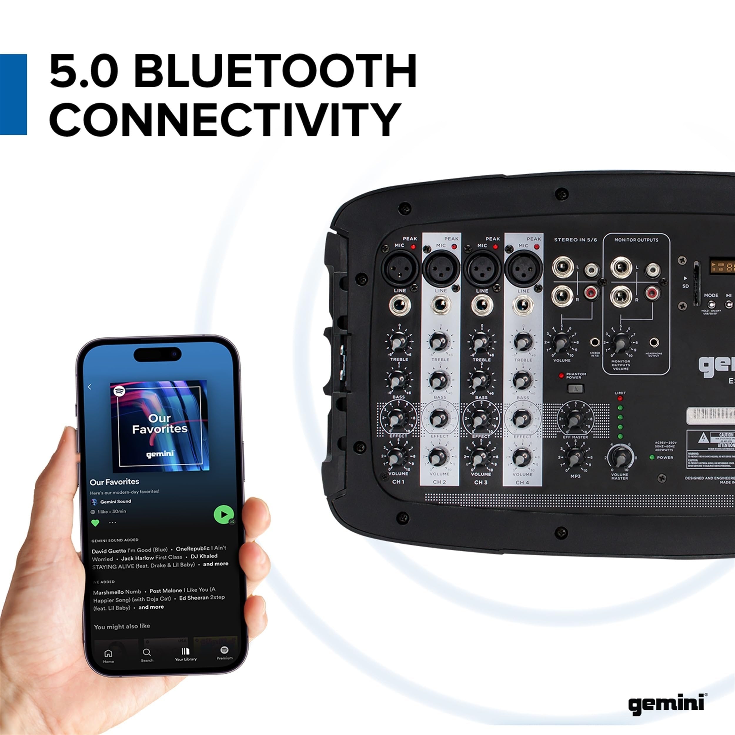 Gemini Sound ES-210MXBLU - Ultra-Portable Professional PA System with Dual 10" Speakers, Built-in Mixer, Bluetooth Streaming, Ideal for DJs, Musicians & Podcasters