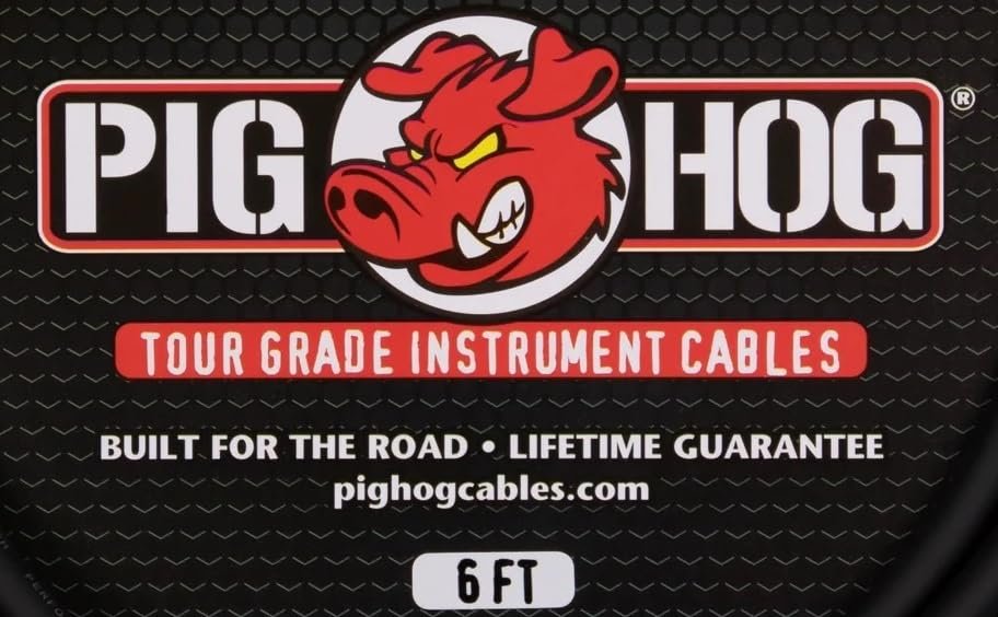 Pig Hog PH6R 6-feet 1/4" - 1/4" Right Angle Connector 8mm PVC Outer Covering Instrumental Cable Resists Kinking Tangling
