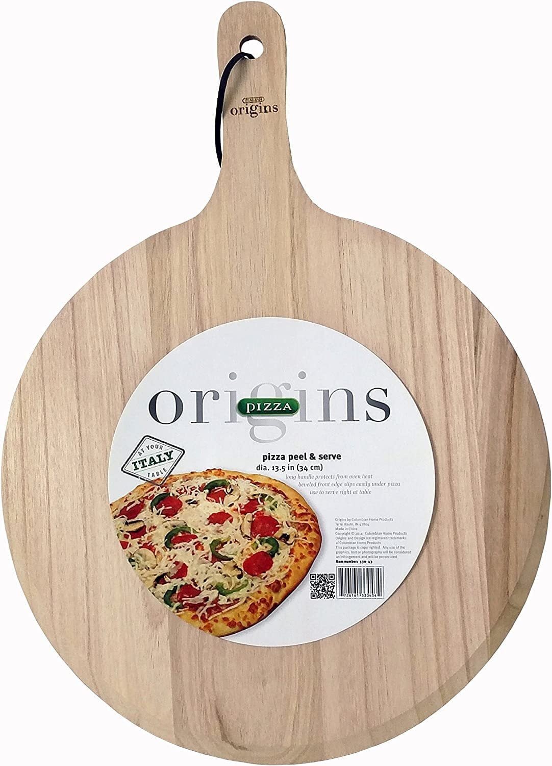 Italian Origins Round Pizza Peel, Wood, 13 by 21-Inch