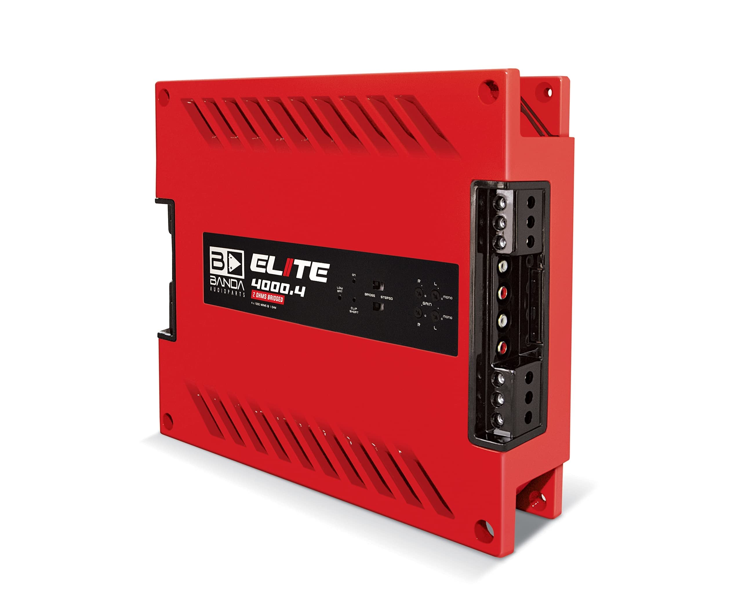 4-Ch. Vehicle Audio Bass Amplifier - 1000 Watts High-Powered Mono Bass Amplifier w/Subsonic Filter & Low Pass Filter Stable at 2 ohm, LED Indicators, Sound Specialization, Red - BANDA 4000.42OHMRED