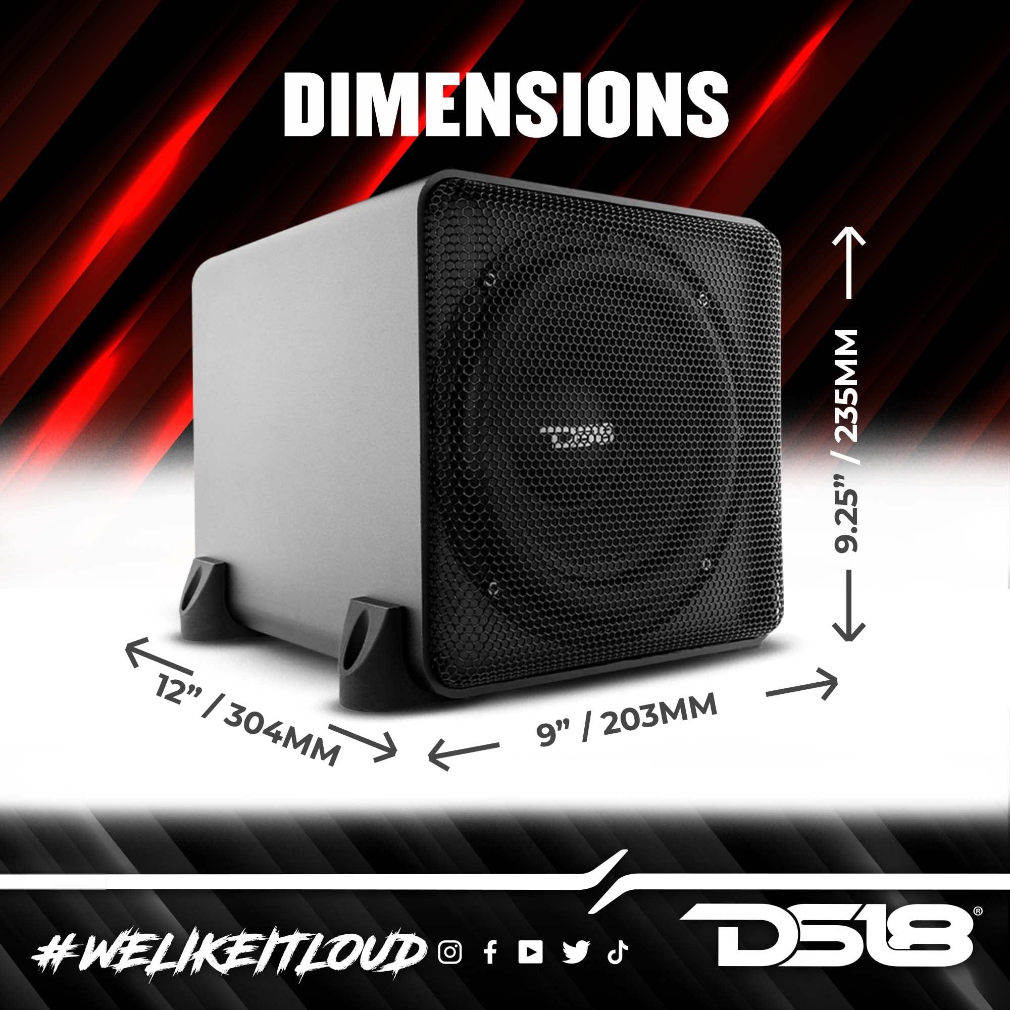 DS18 SQ82 8" Car Audio Subwoofer with High End Aluminum Enclosure 1200 Watts Dual Voice Coil 4+4 Ohm - Modern Sub That Fits in Any Setting (1 Speaker)