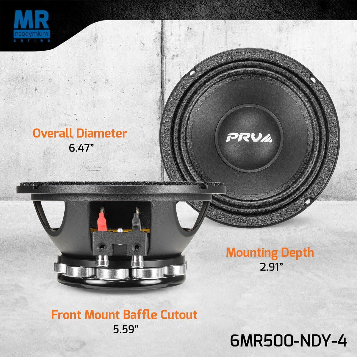 PRV AUDIO 6.5 Inch Midrange Speaker 6MR500-NDY-4 500 Watts 4 Ohm Neodymium Magnet, High Output Loudspeaker for Car Audio & Motorcycle (Single)