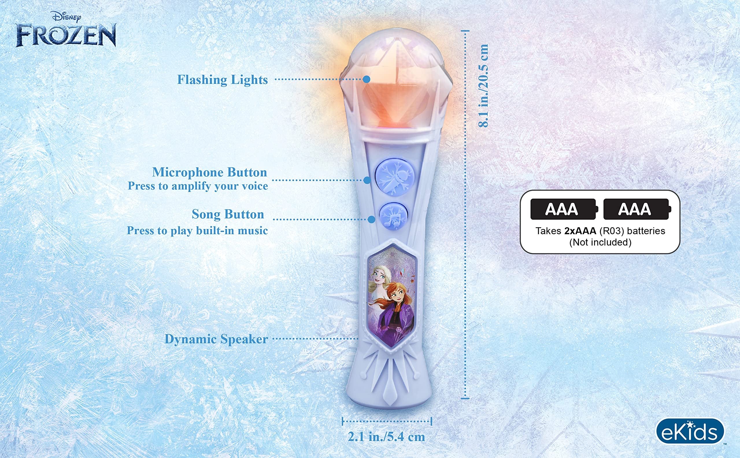 Disney Frozen Sing Along Microphone for Kids, Built in Music, Flashing Lights, Pretend Mic, Toys for Kids