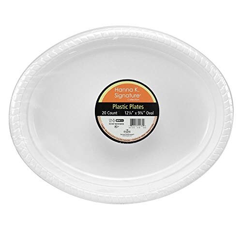 Kingzak White Oval Plates - 12.25" x 9.75" (Pack Of 20) - Premium Heavyweight Plastic Plates Perfect For Parties & Events