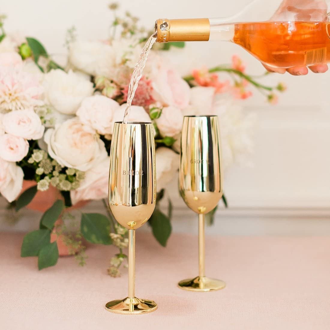 Style Me Pretty Gartner Studios Bride and Groom Toasting Flutes, Gold, 2 Pieces, 11" x 8" x 3.5"