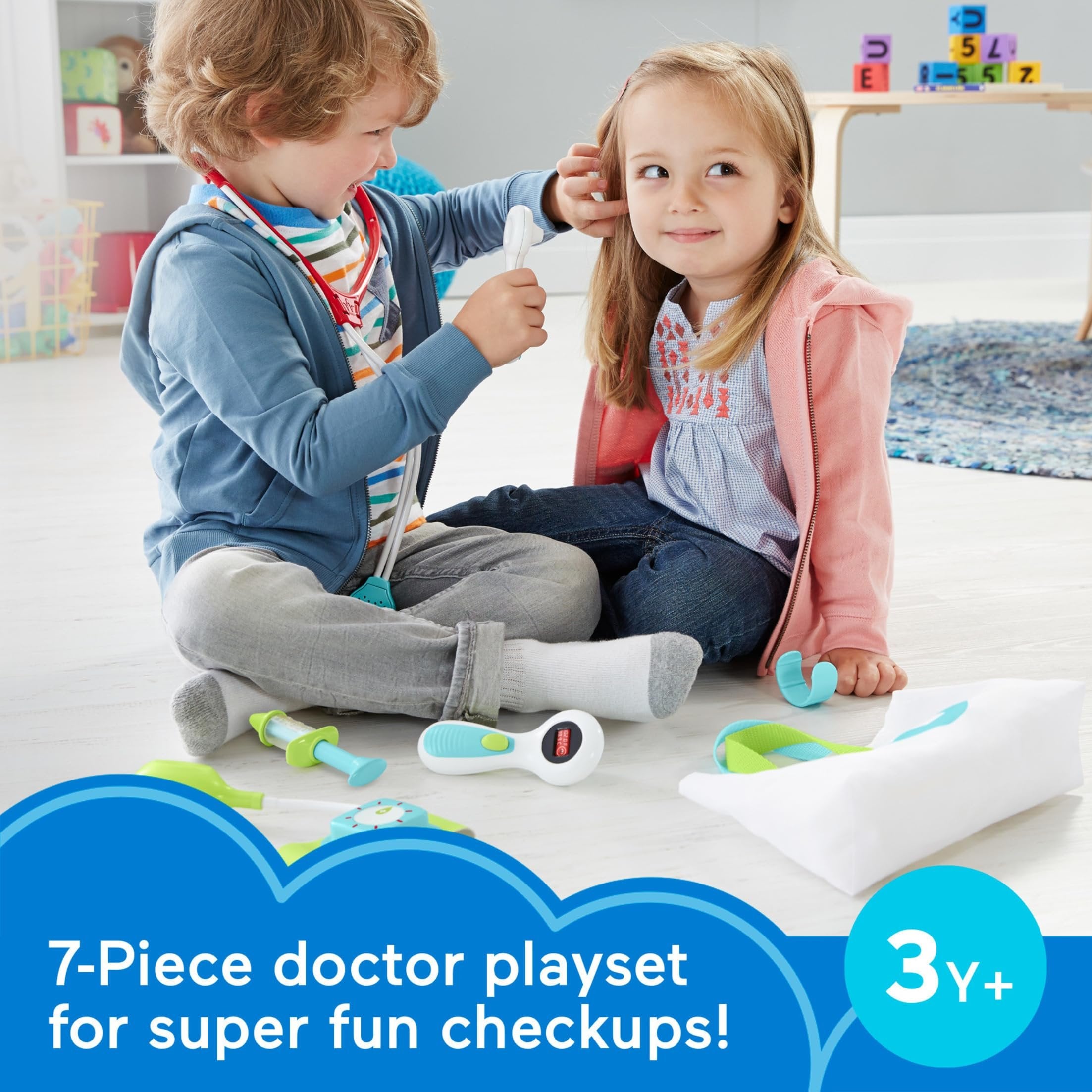 Fisher-Price Preschool Pretend Play Medical Kit 7-Piece Doctor Bag Dress Up Toys for Kids Ages 3+ Years