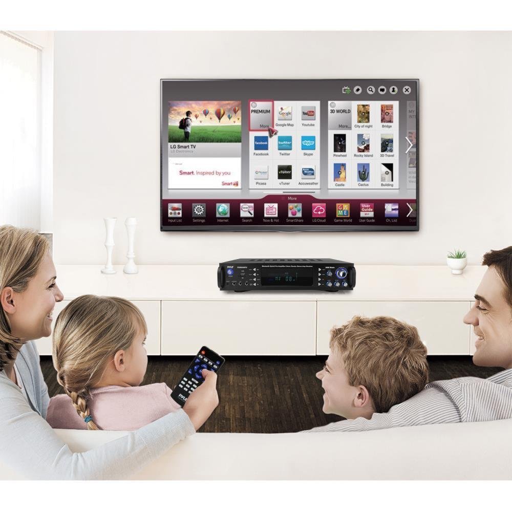 Pyle 4-Channel Bluetooth Home Power Amplifier - 2000 Watt Audio Stereo Receiver w/ Speaker Selector, AM FM Radio, USB/ SD Card Reader, Karaoke Microphone Input - Home Entertainment System